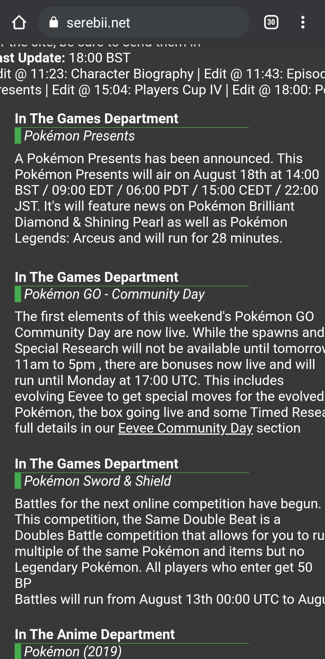 New Pokemon Presents on Aug 18th, 28 minutes featuring Brilliant