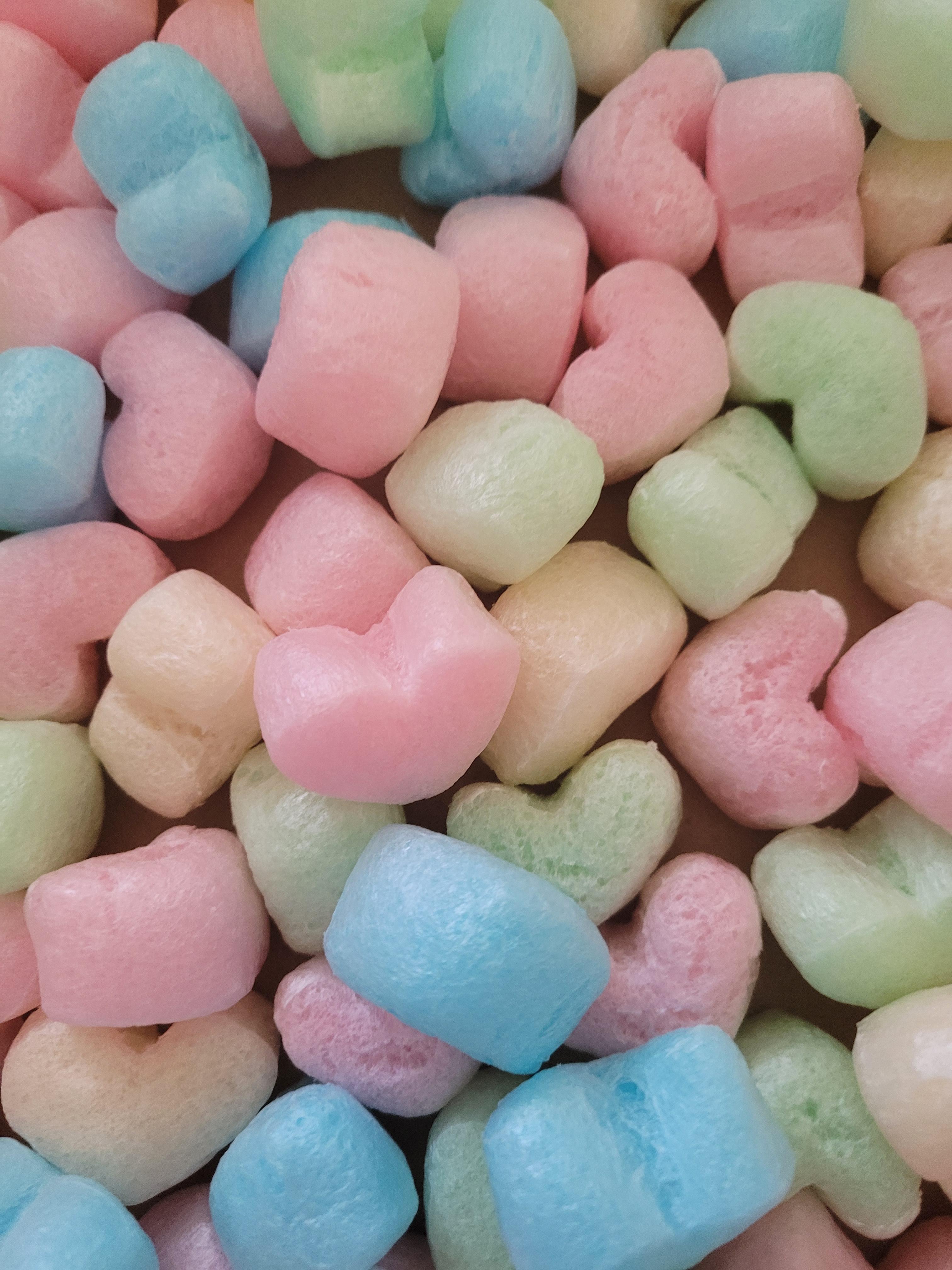 My styrofoam peanuts are heart shaped and multicolored r