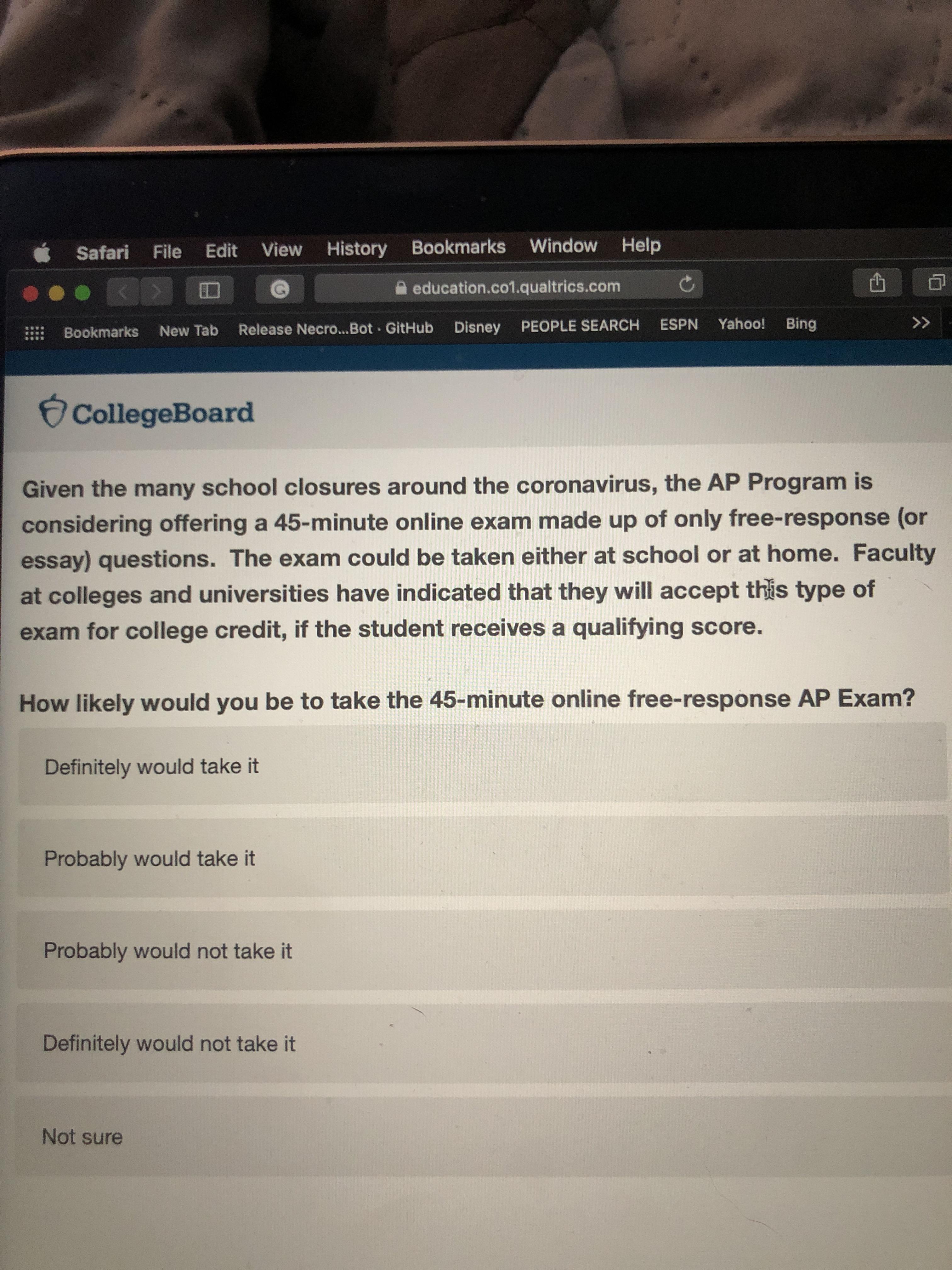 AP 45minute online exam made up only of free response.... thoughts