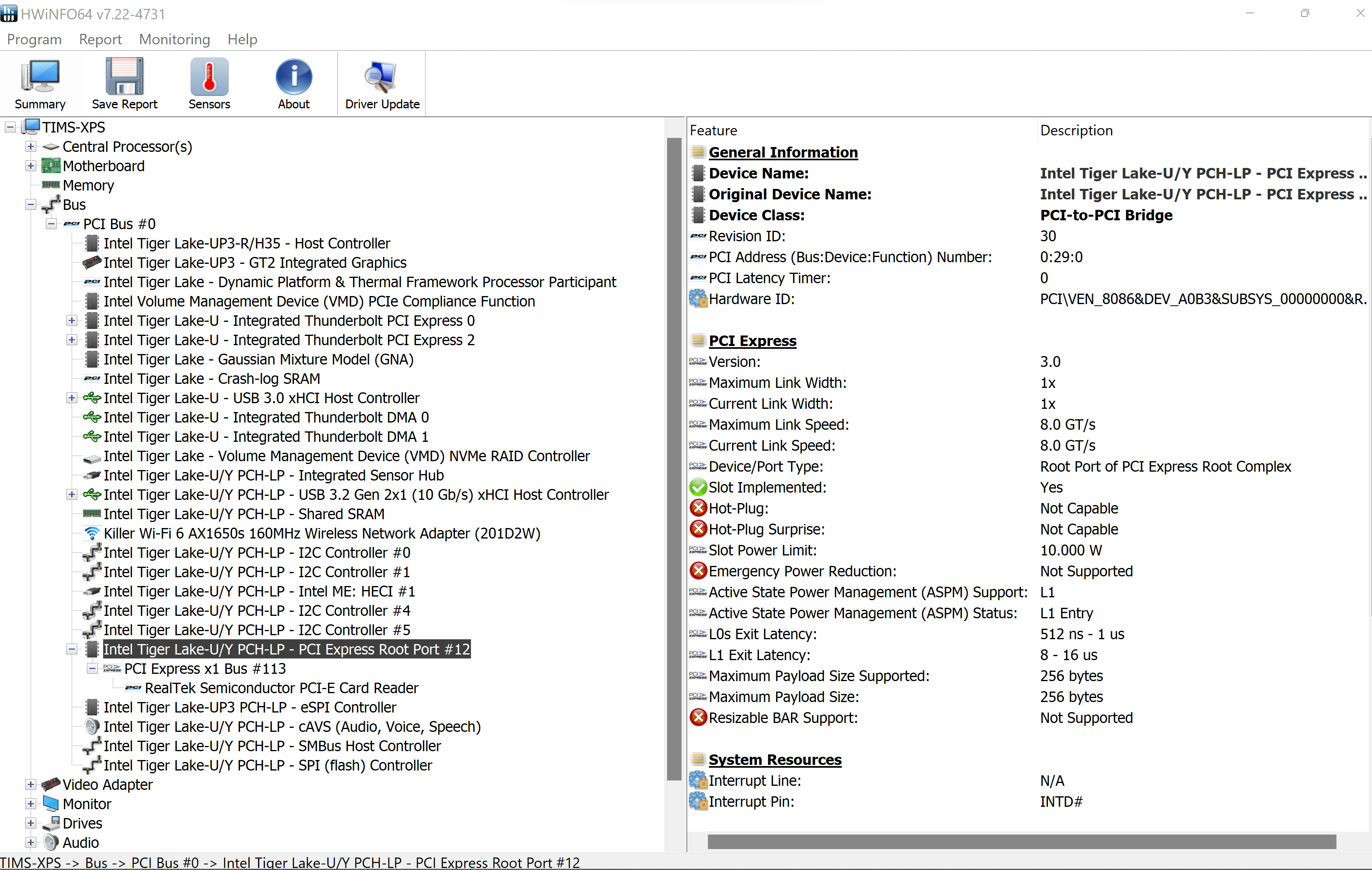 dell xps 9310 showing as 8gbs bandwidth for thunderbolt in HWinfo r/eGPU