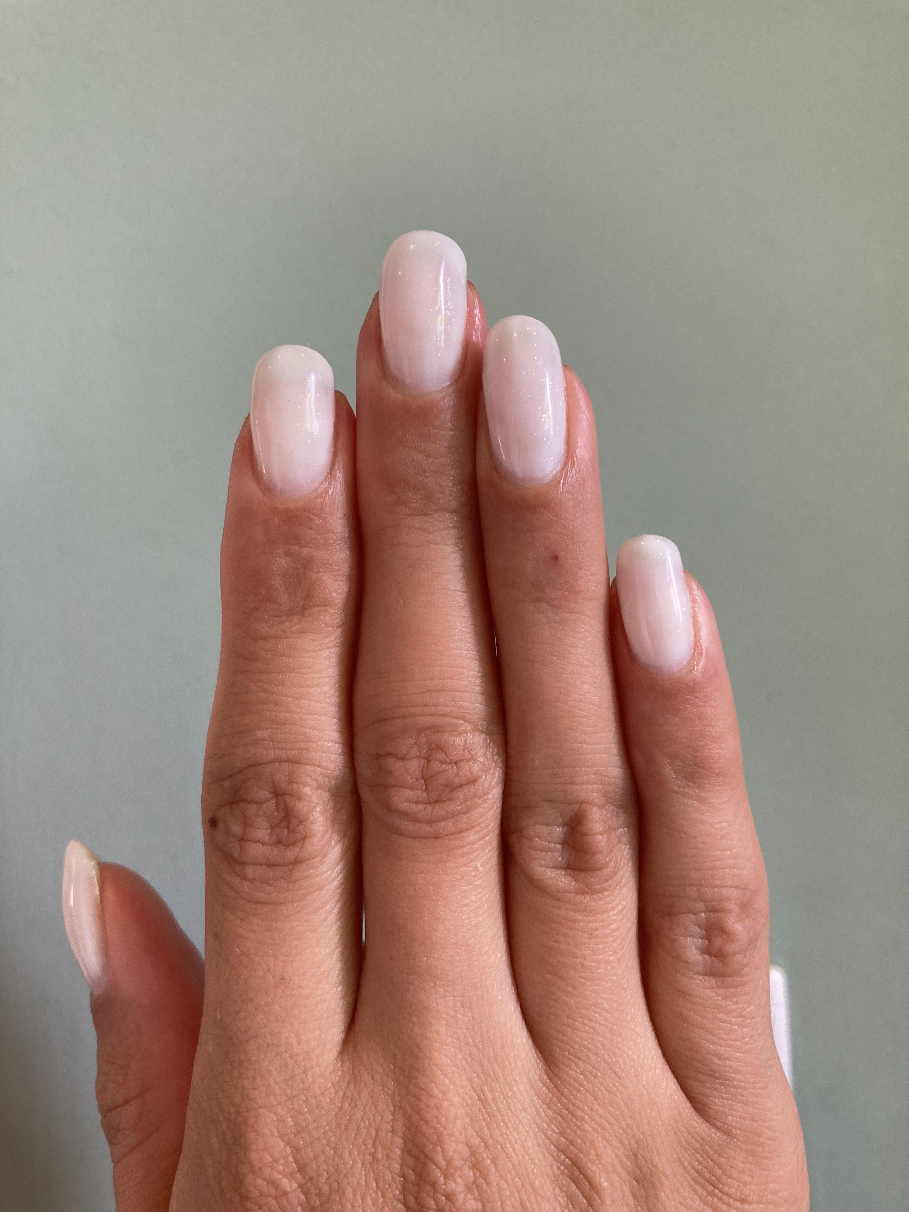 My new milky white nails make me feel classy (I'm not) Excuse the