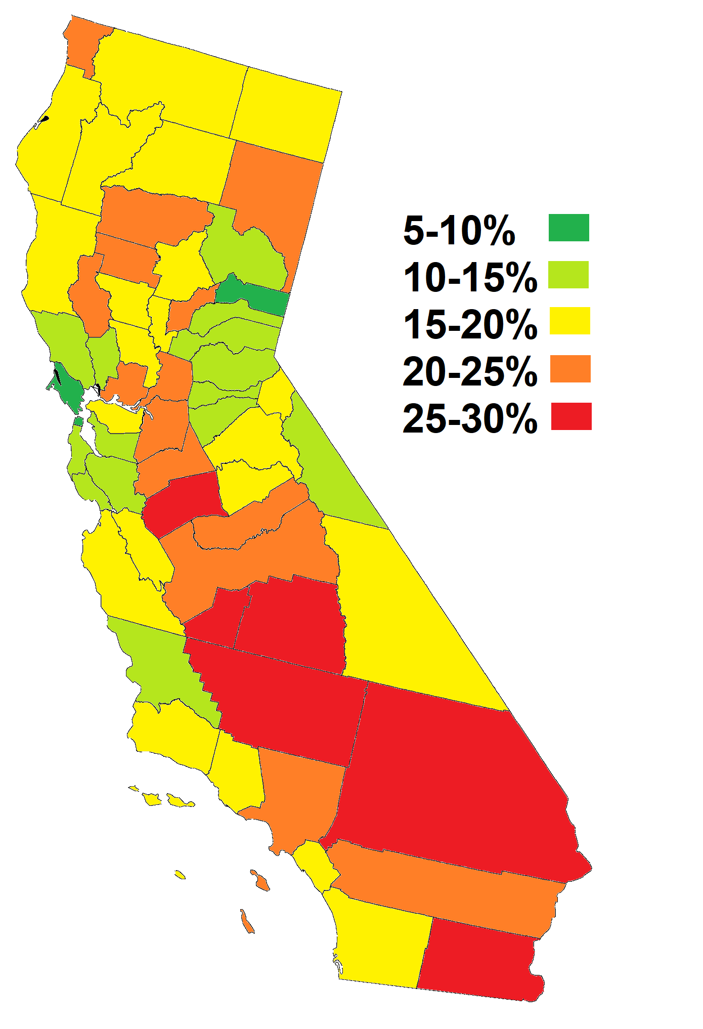 Subprime Equifax credit score percentage by county, California (Q3 2021) r/MapPorn