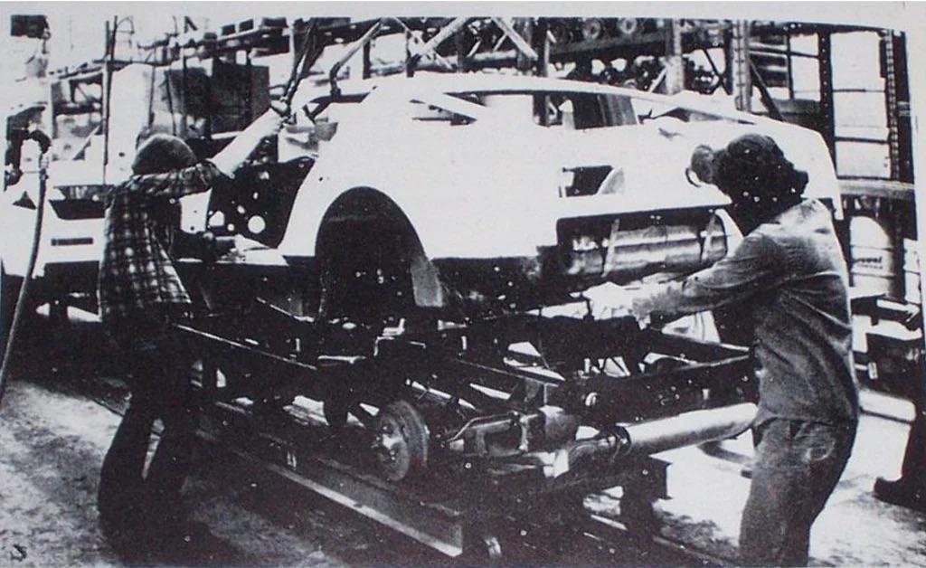 Workers assemble the Bricklin SV1 sports car at the Bricklin Canada factory in Saint John, New