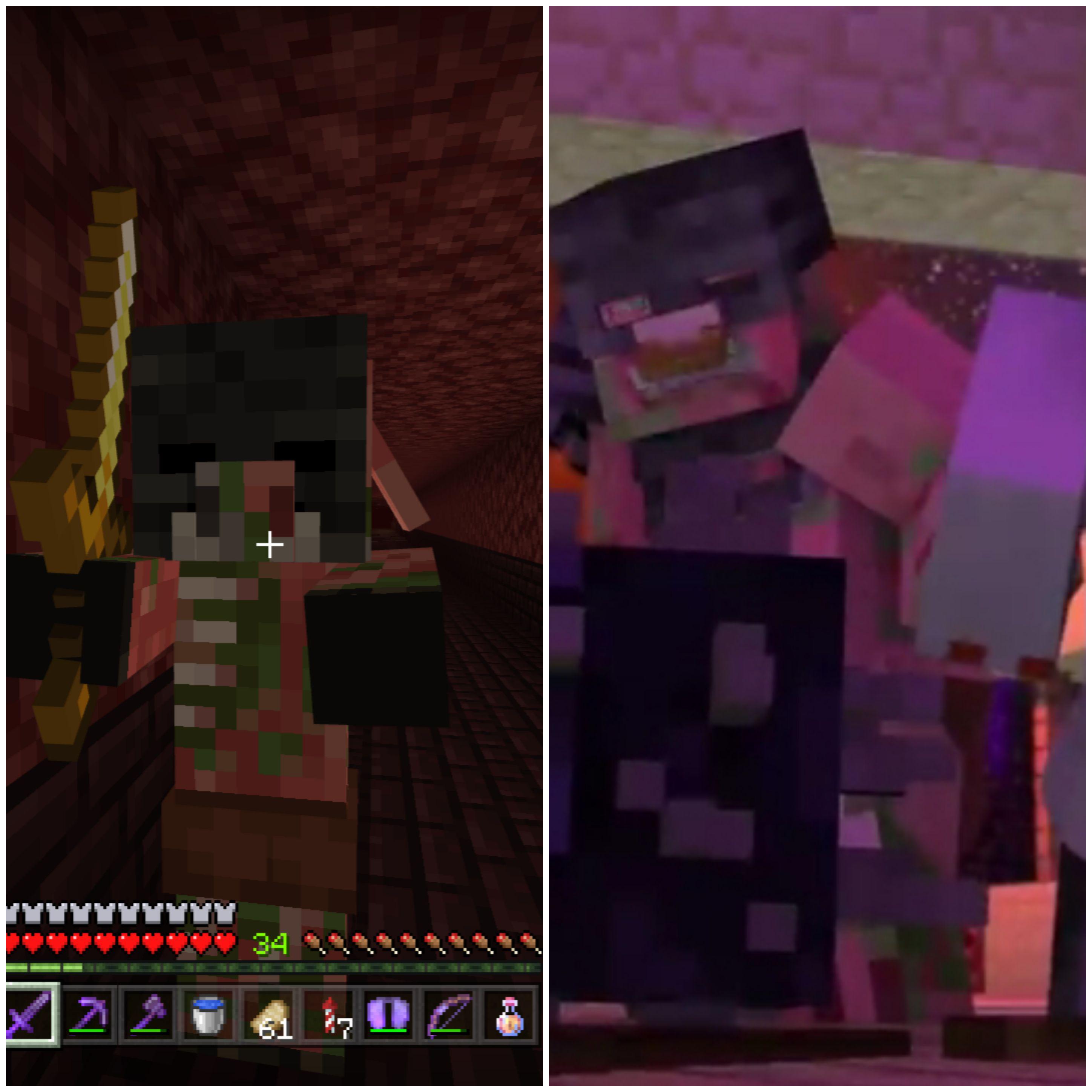 I found a zombie piglin wearing a wither skull head just like in Take