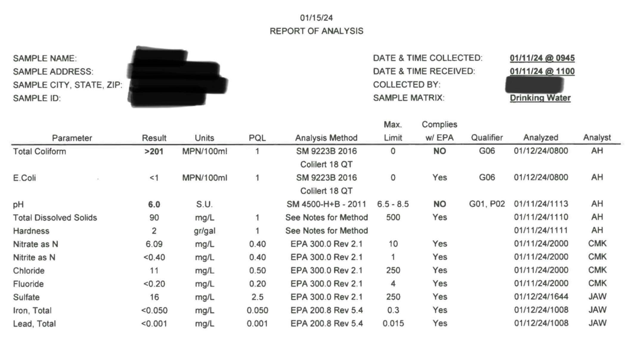 [Tenant USPA] I paid for a water test as a tenant. Does my landlord