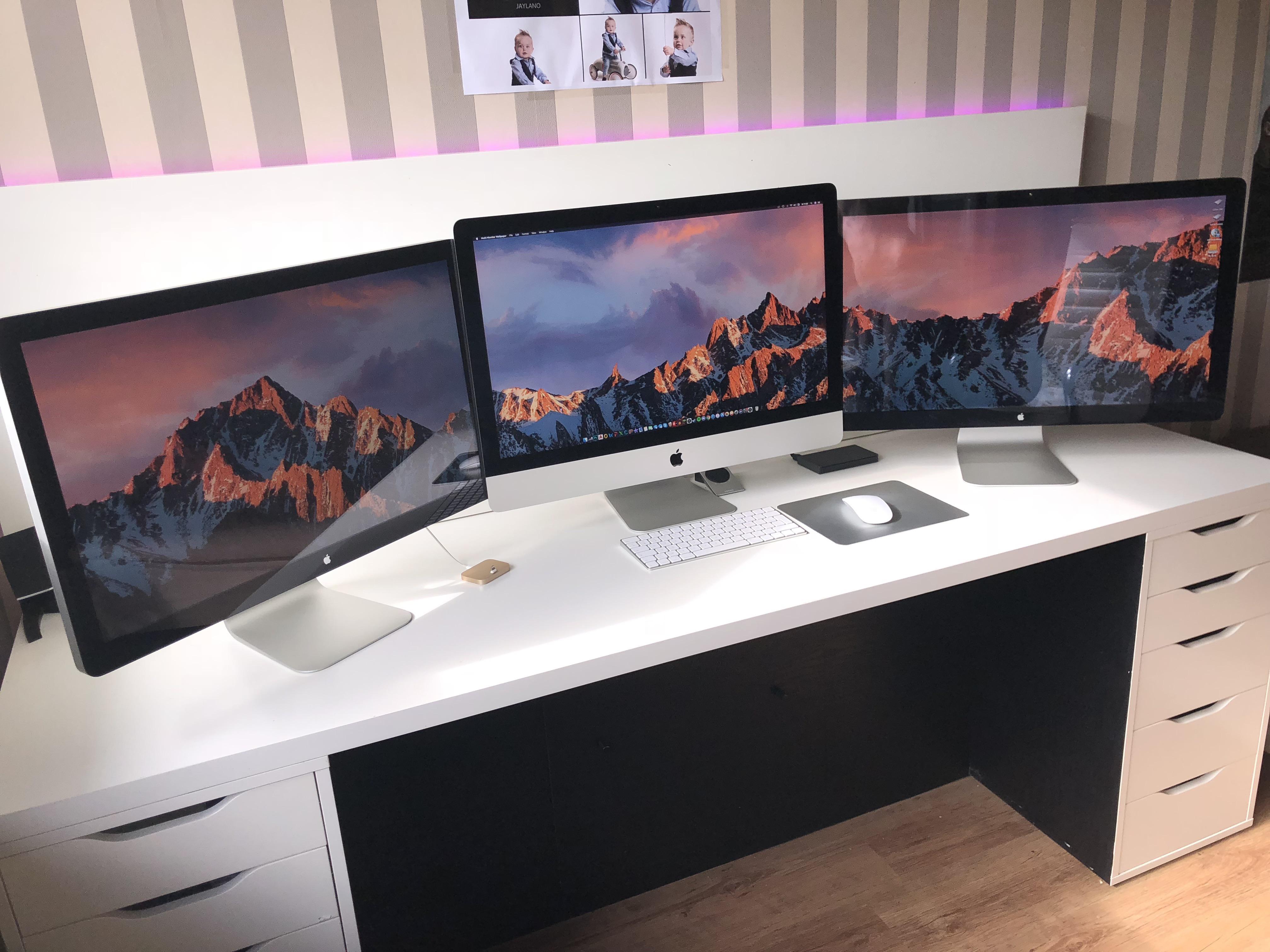 My iMac 27 inch 5K setup with Thunderbolt displays on both sides. r
