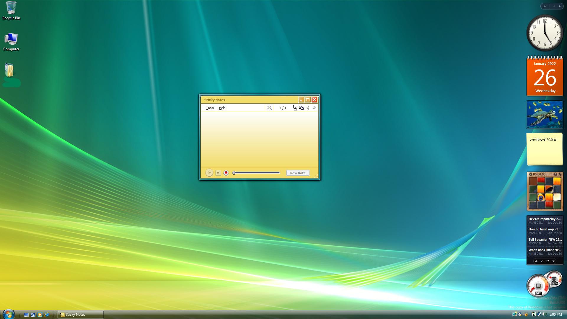 Using Vista Ultimate 64bit in Virtual Box and the title bar of the