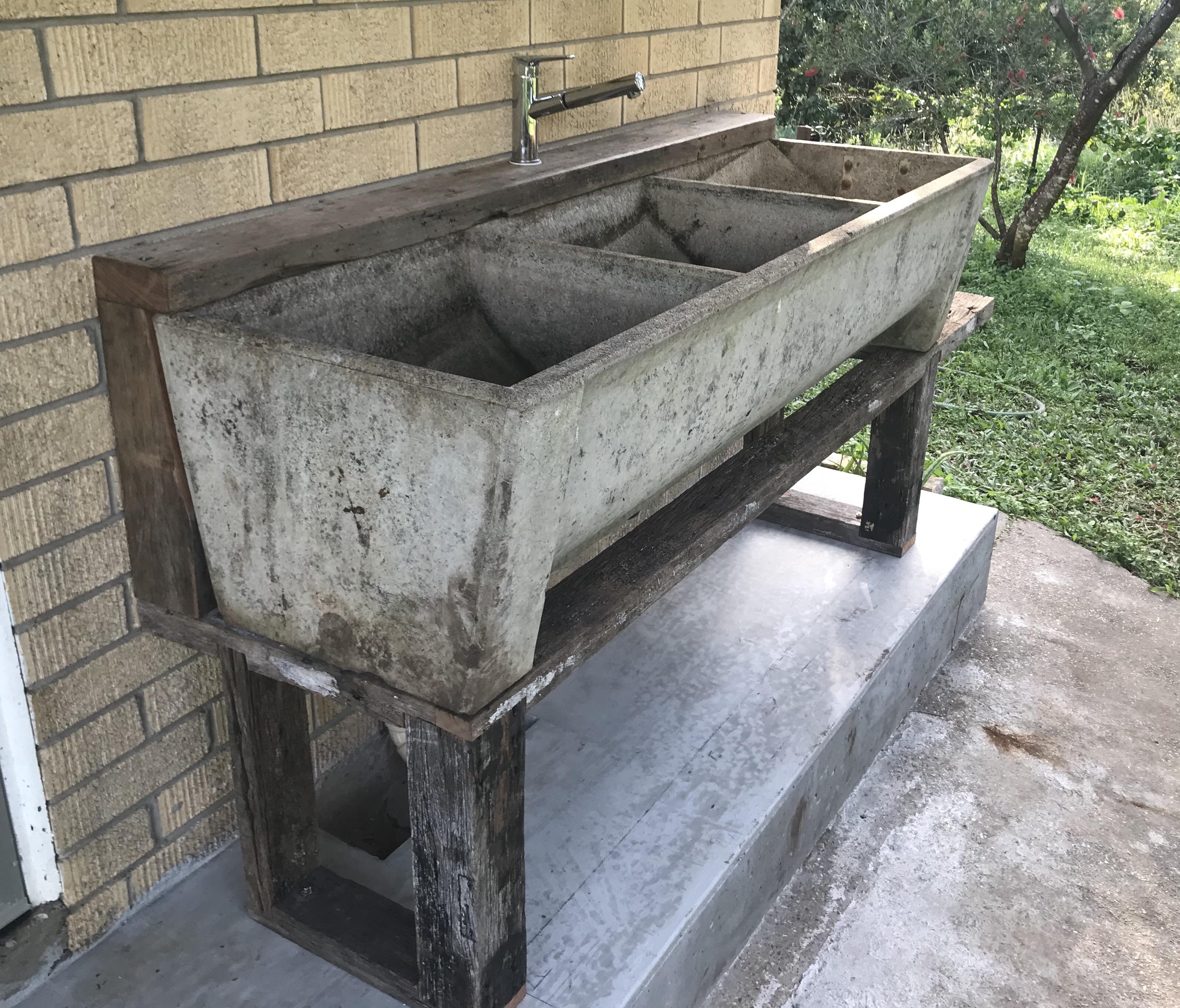 I found this old concrete sink in a paddock. I used old hardwood