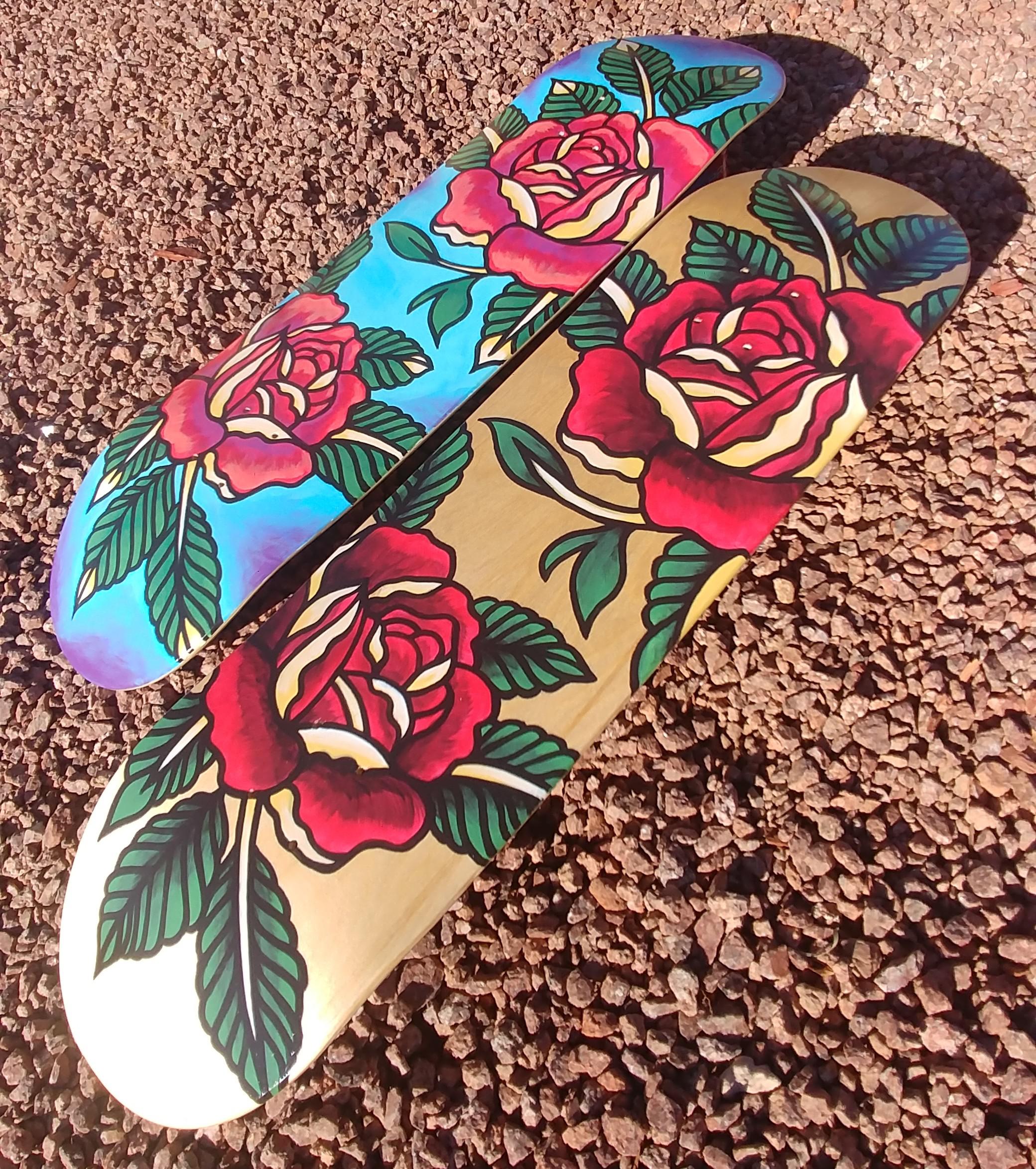 Just got done painting my first 2 skateboards. These are sooo much fun