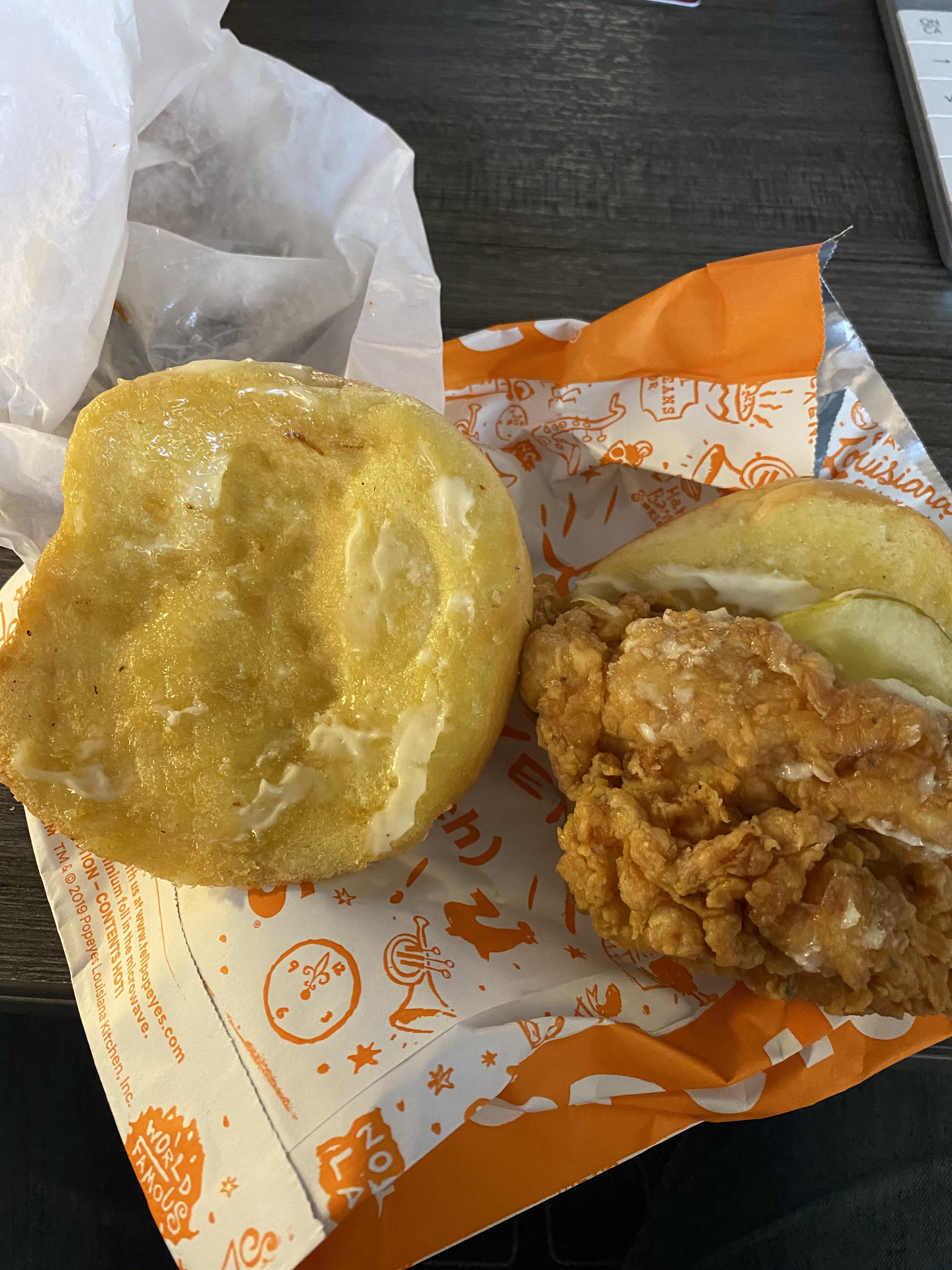 Popeyes chicken sandwich. The secret’s in the sauce. r