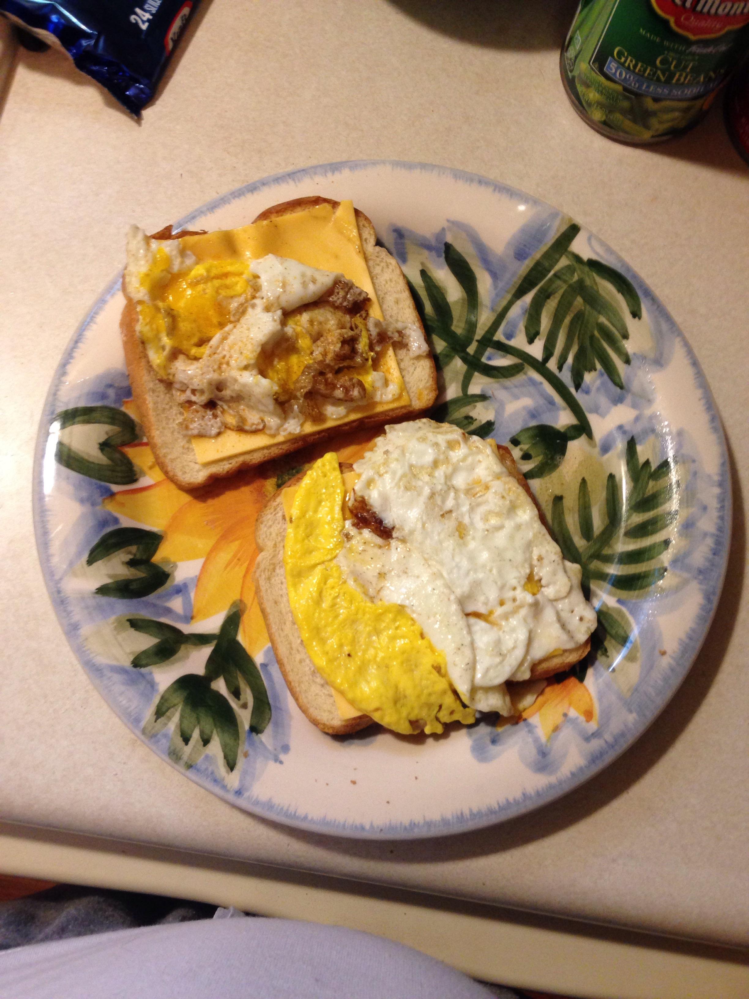 Eggs stuck to the pan. Bacon grease added the nice color. Not off to a