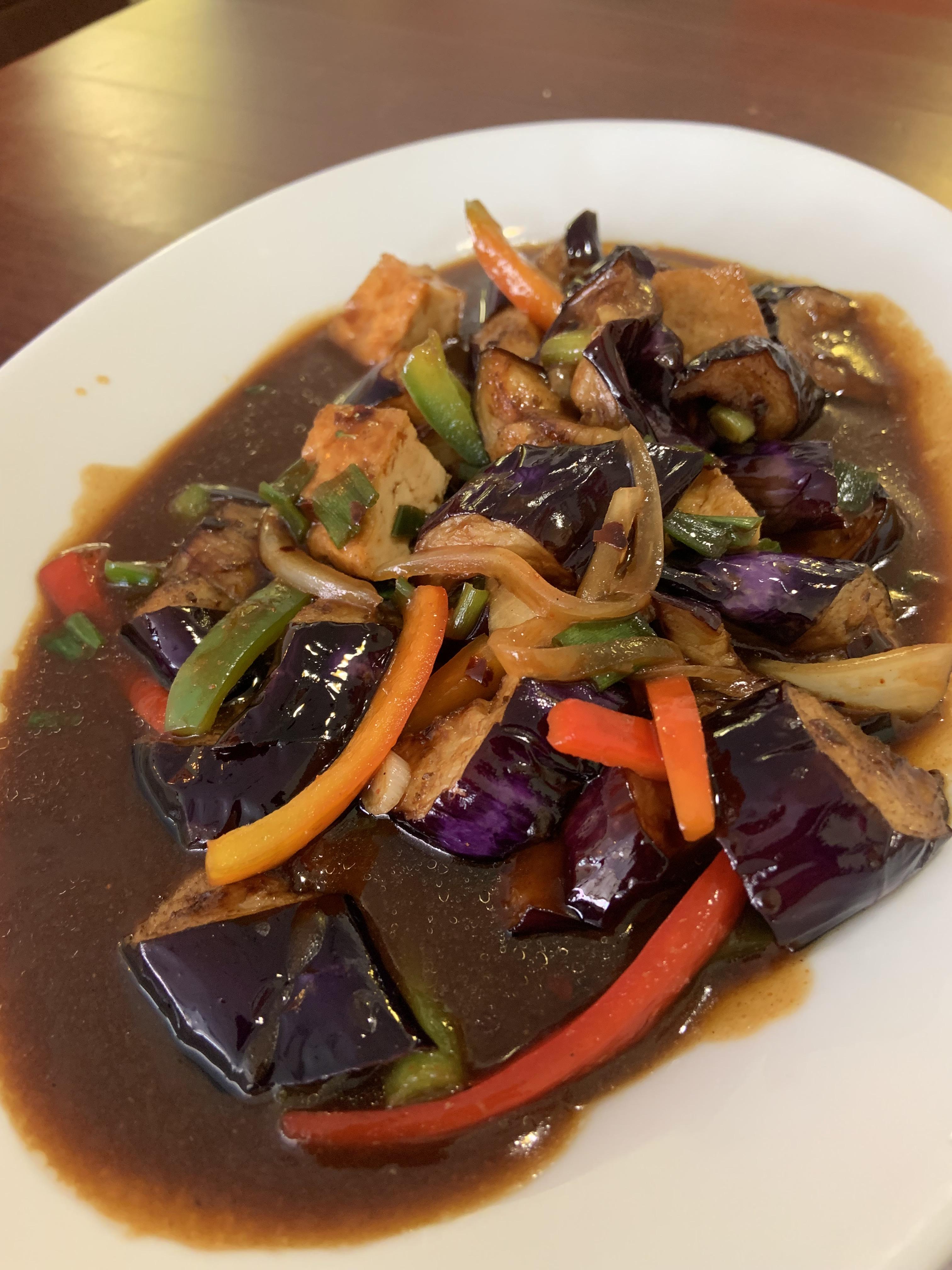 Szechuan eggplant with tofu extra spicy. HEAVEN!!!! r/vegan
