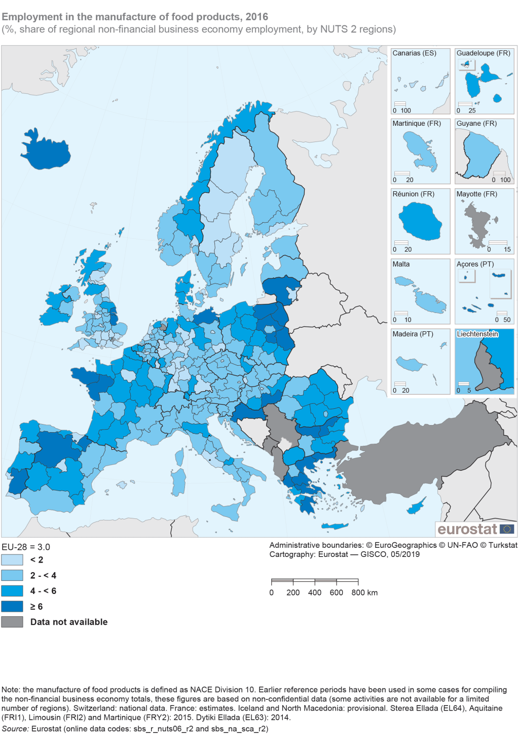 Food manufacturing in EU regions in 2016, food manufacturing was most