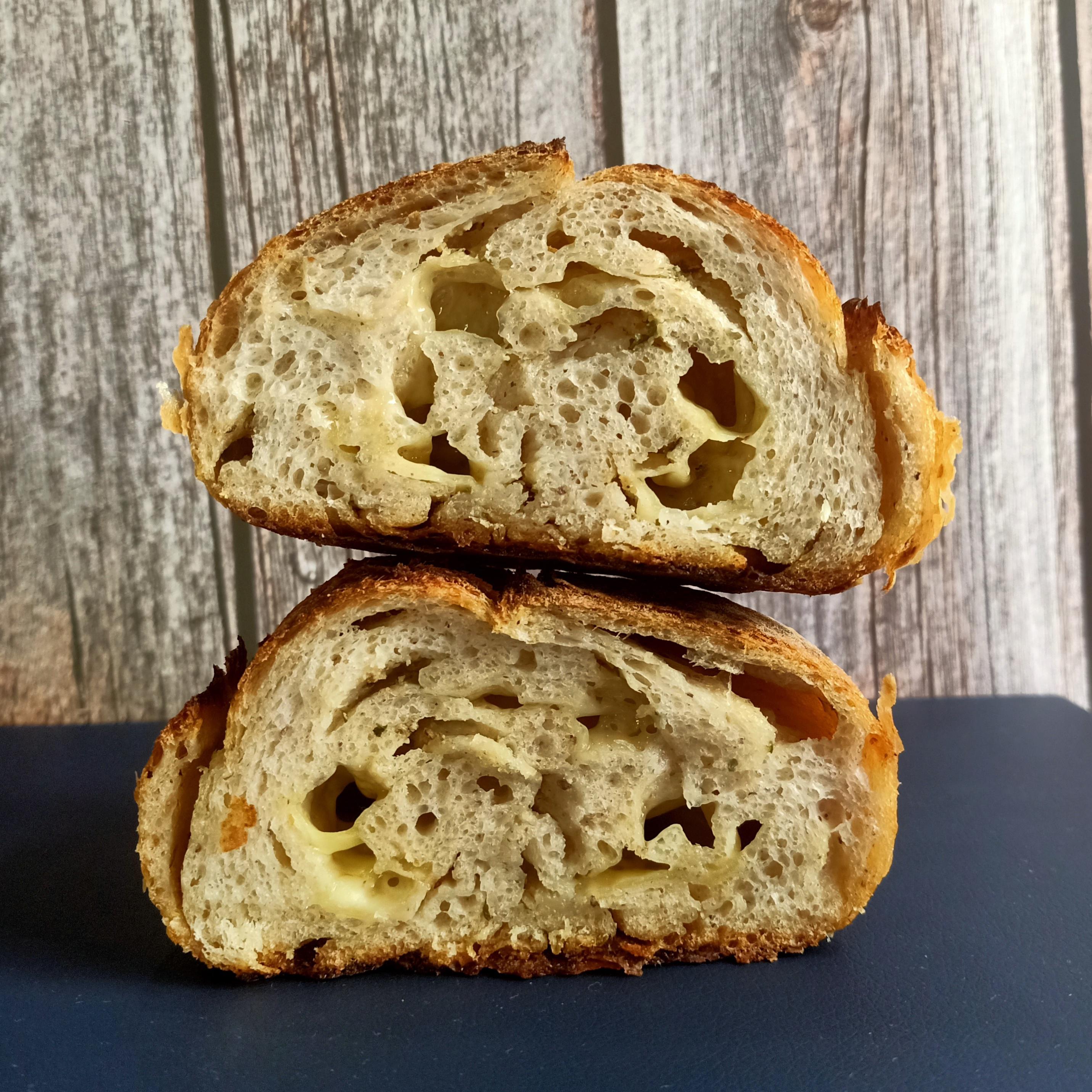 Cheesy and Garlicky Goodness!!! Sourdough Bread layered with garlic