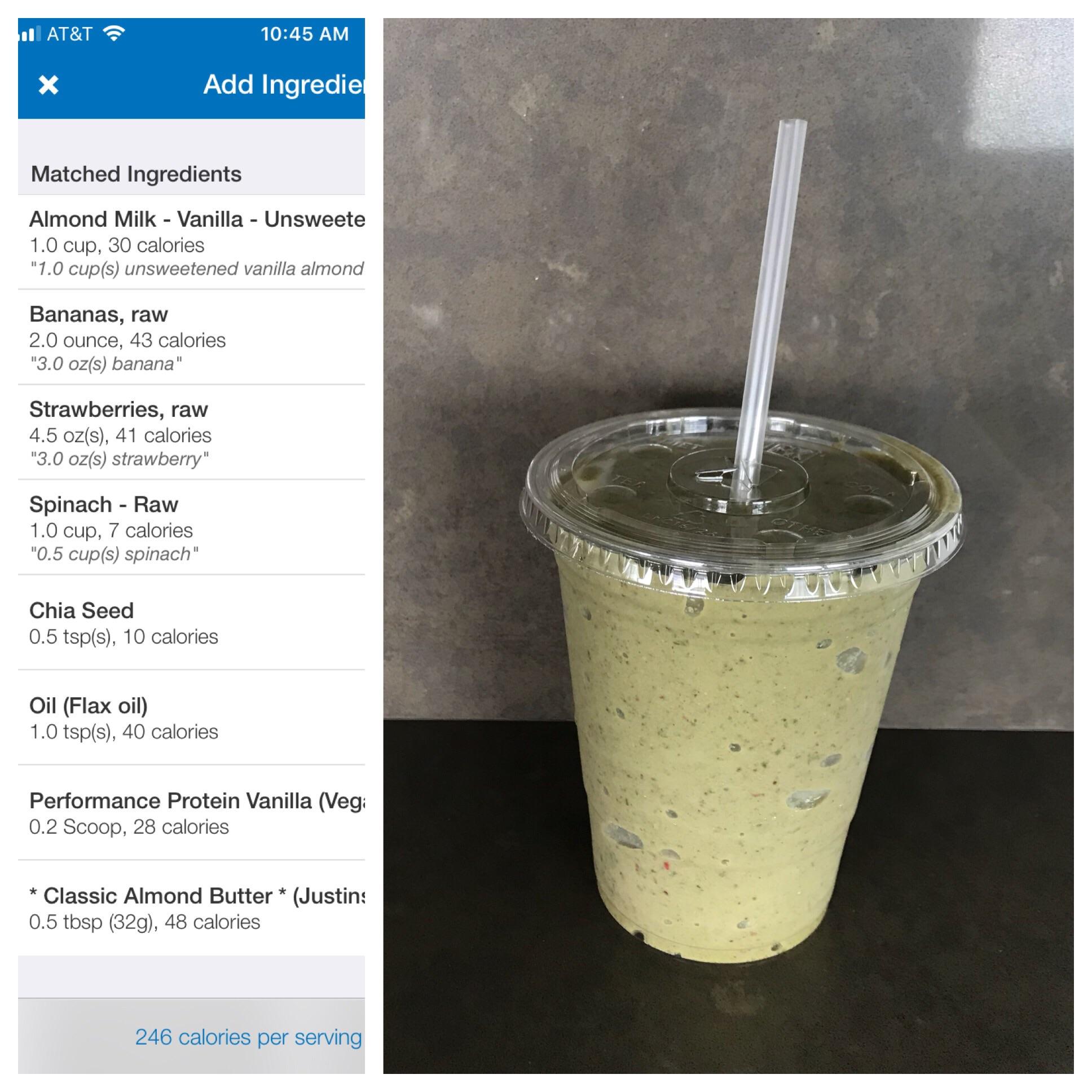 Thanks to your suggestions, a 246cal smoothie with a protein powder