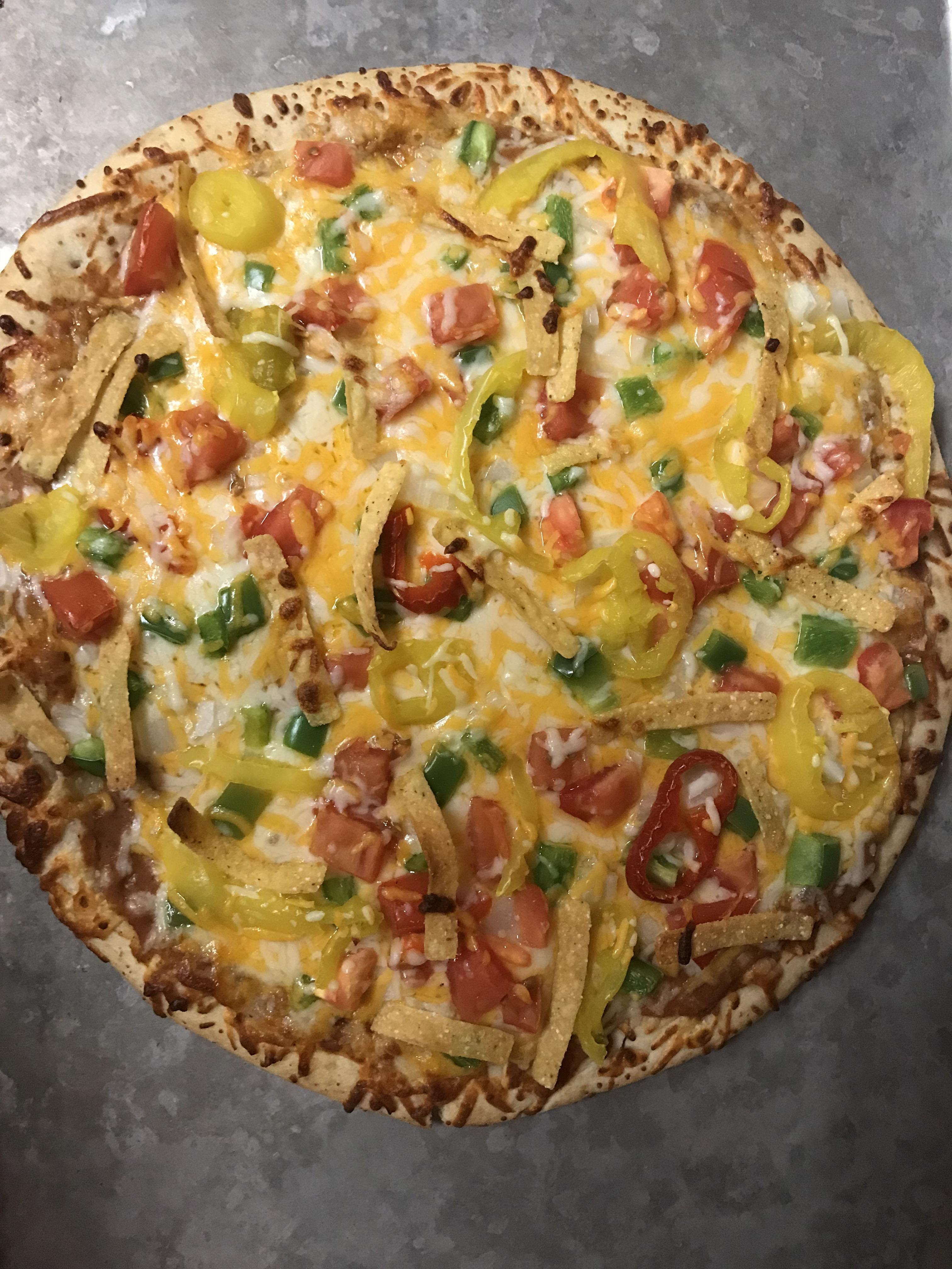 Mexican Pizza with Refried Beans/Enchilada Sauce. r/vegetarian