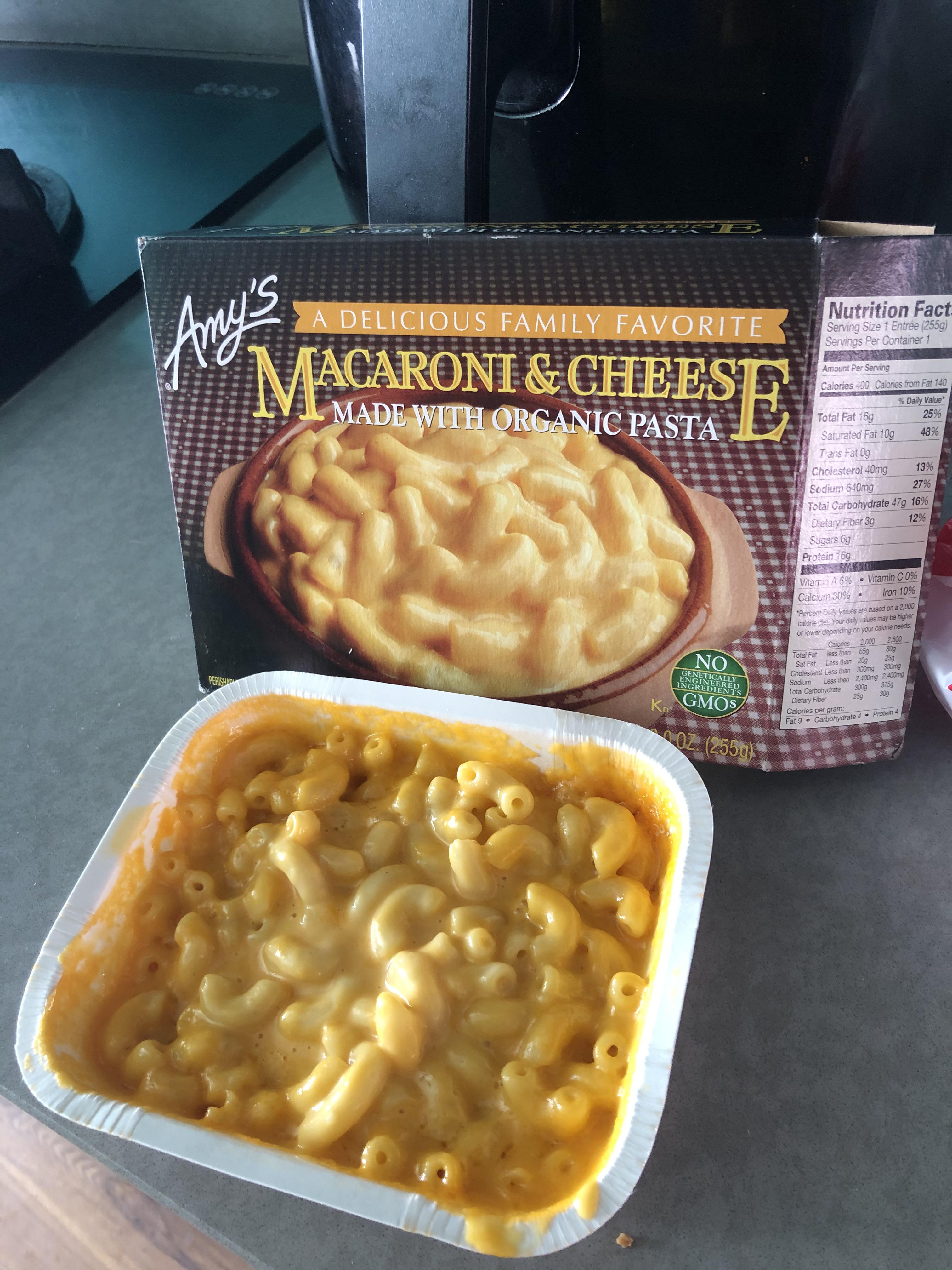 Amy’s Macaroni & Cheese w/ Organic Pasta. 7/10 on its own, 9/10 with