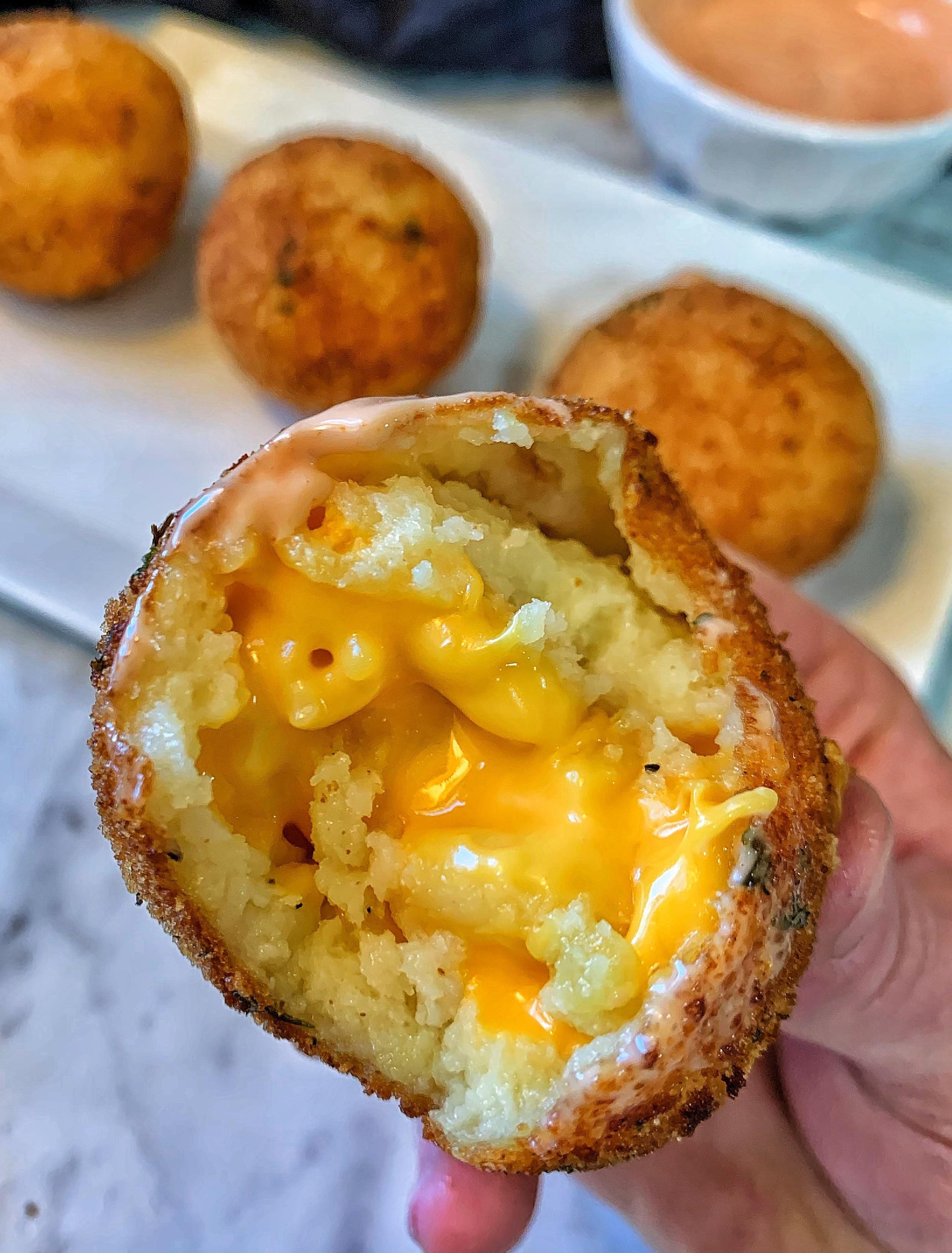 Potato balls are my favorite. Mac and cheese is my favorite. Now Mac
