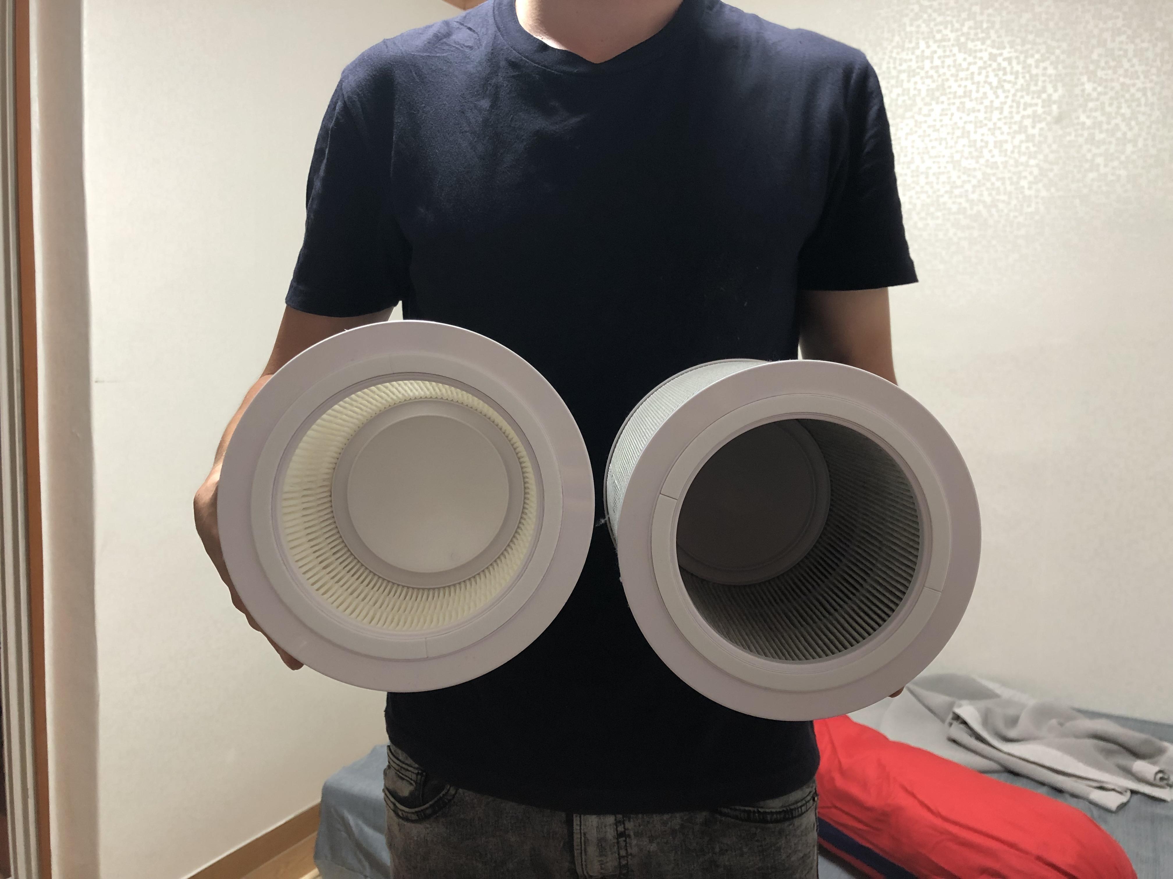 The difference between our old and new air filter here in Seoul, South