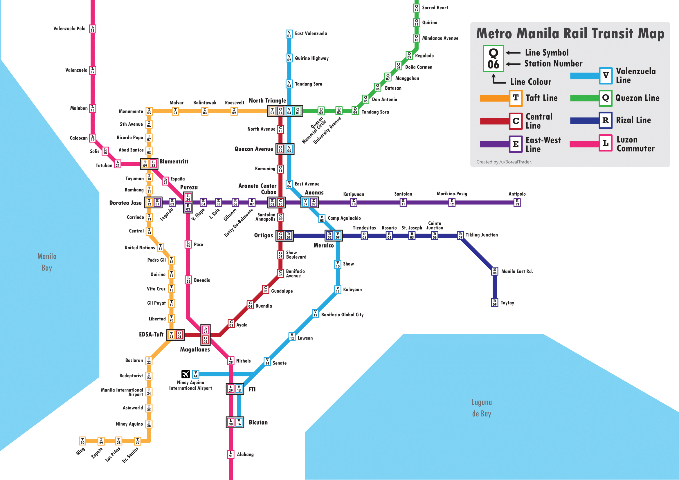 I made a map of the Metro Manila Transit Rail based off the Tokyo Metro
