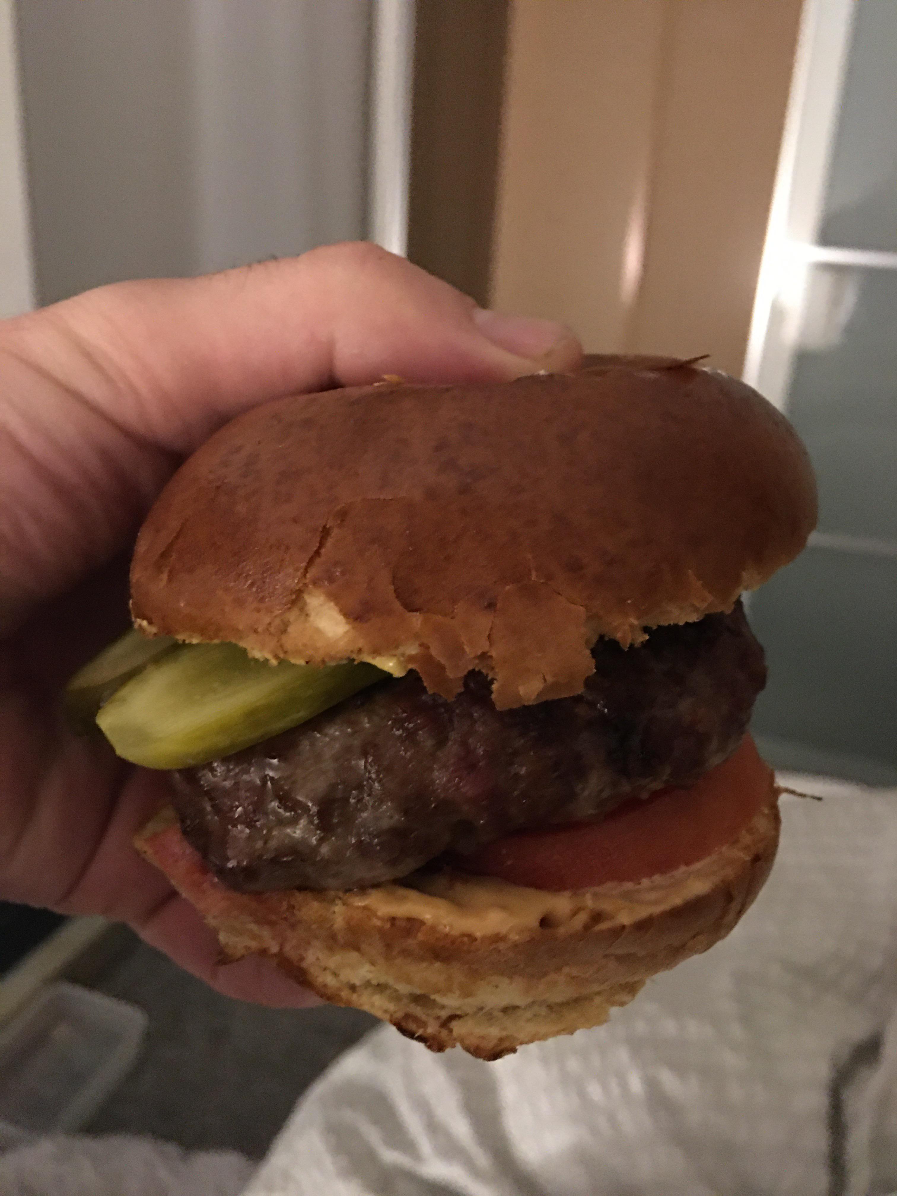 Air fried (medium rare) wagyu patty. The air fryer cooks the burger
