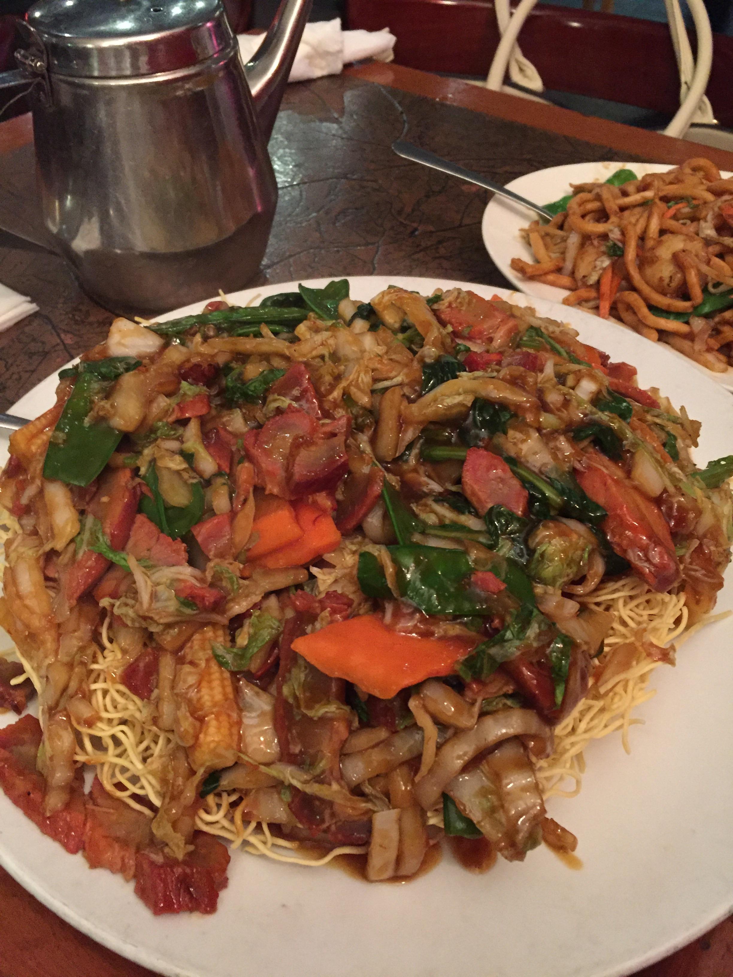 [I Ate] Massive order of Pan Fried noodles with Roasted Pork. r/food