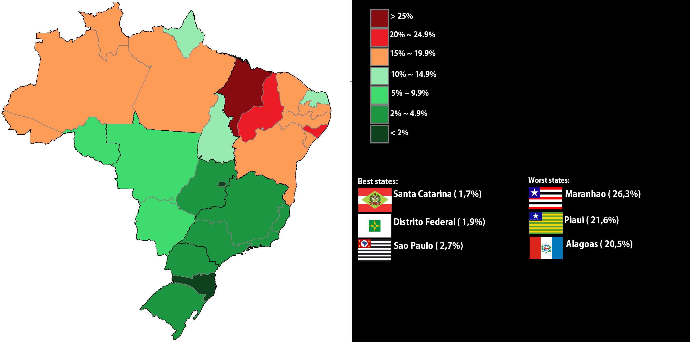 [Map] States of Brazil by Poverty Prevalence () r/NoSillySuffix