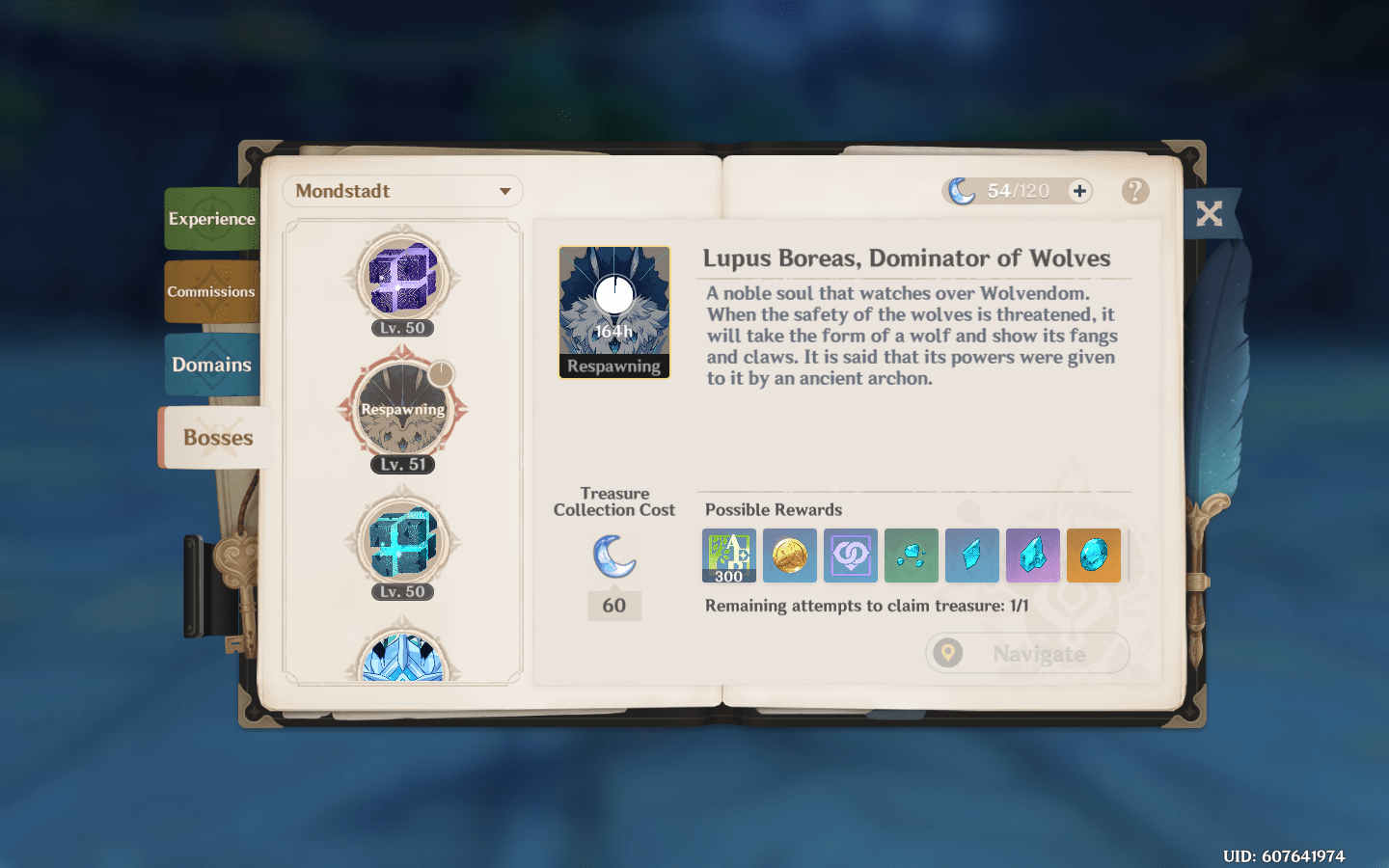 TIL that if you don't get the Boreas Wolf reward with resin in time