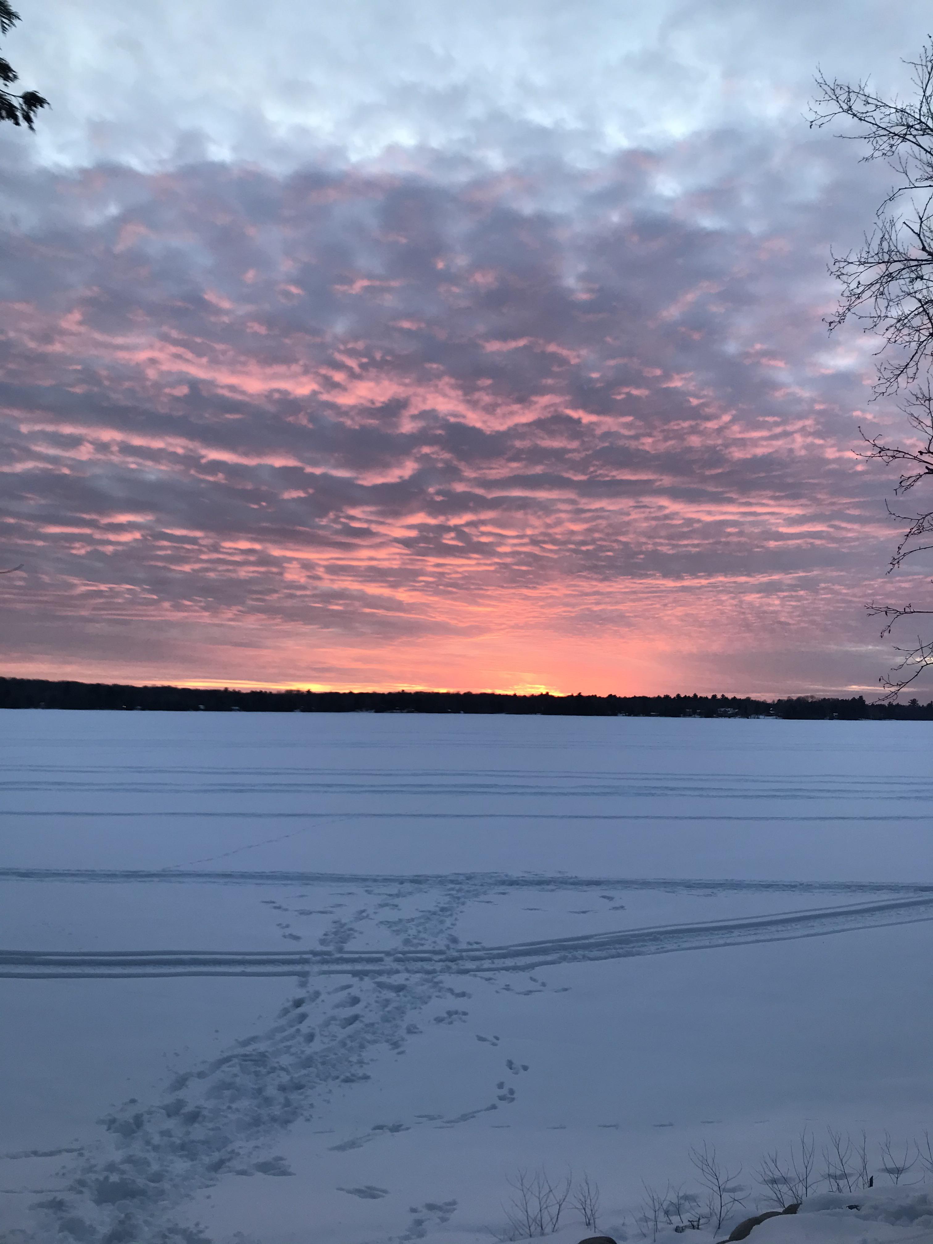 Sunset over Pushaw Lake in Old Town this evening. r/Maine