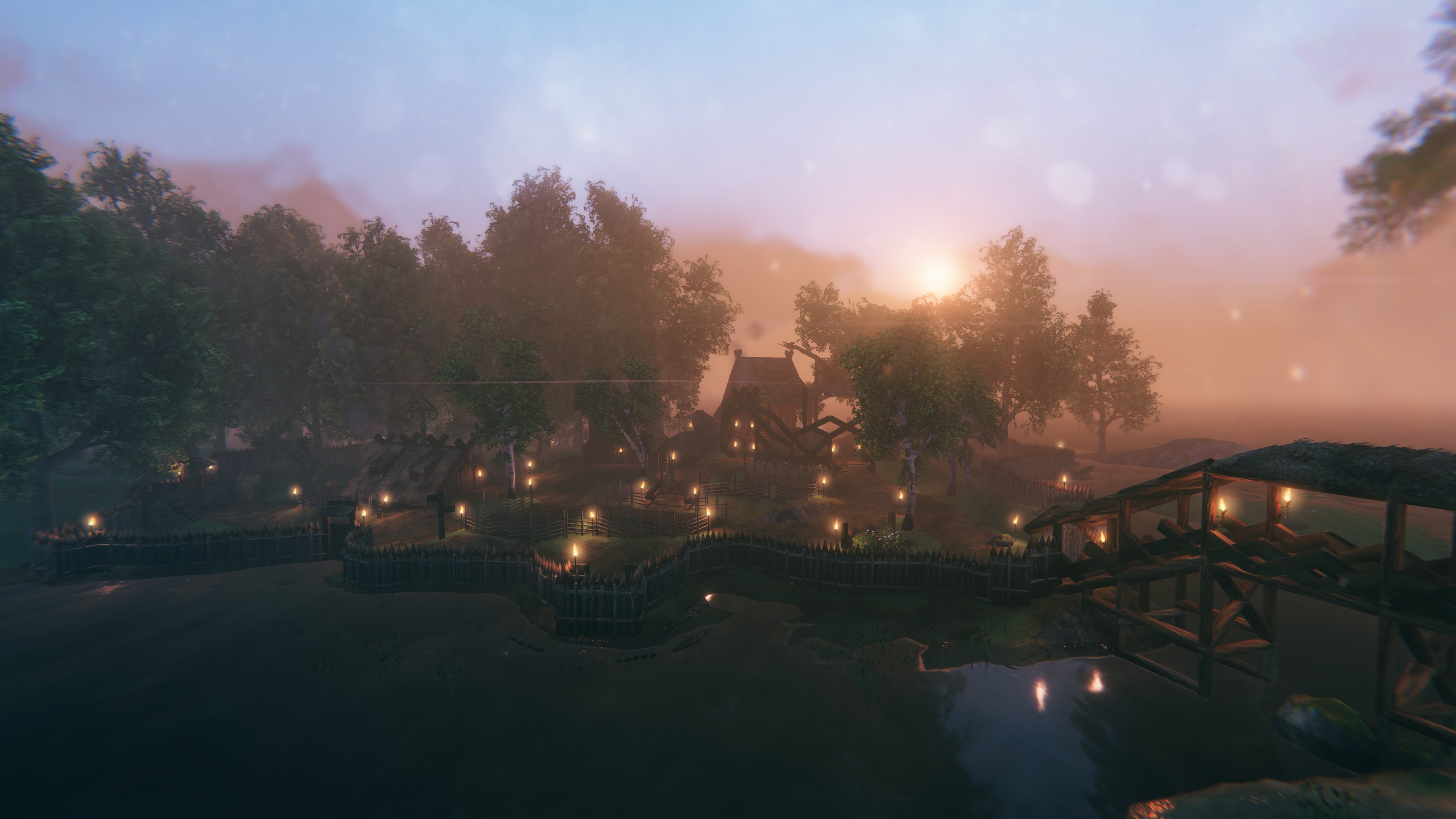 Restored village with six berry bushes, after landscaping, pathing, and