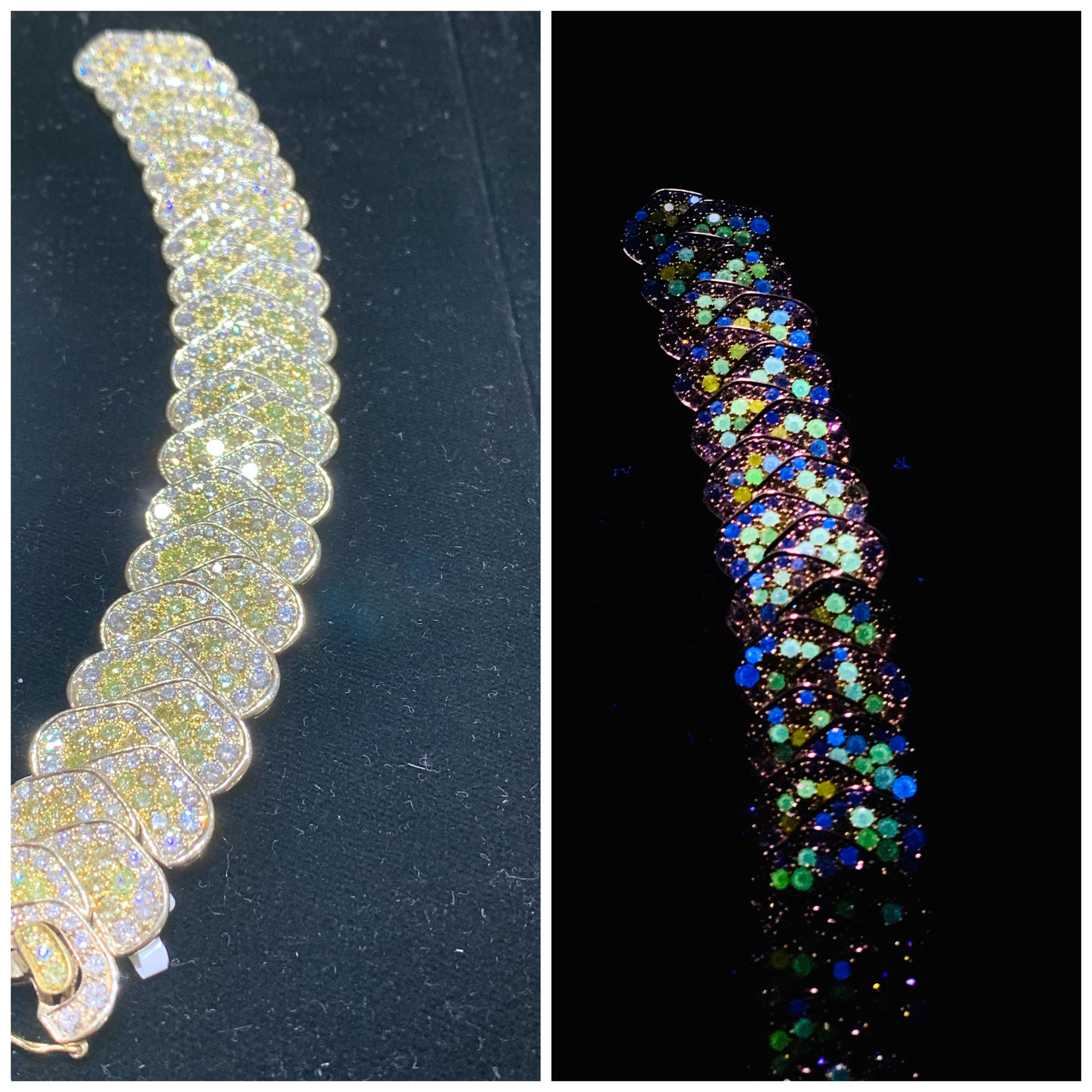 The way this yellow diamond and white diamond bracelet glows under LW
