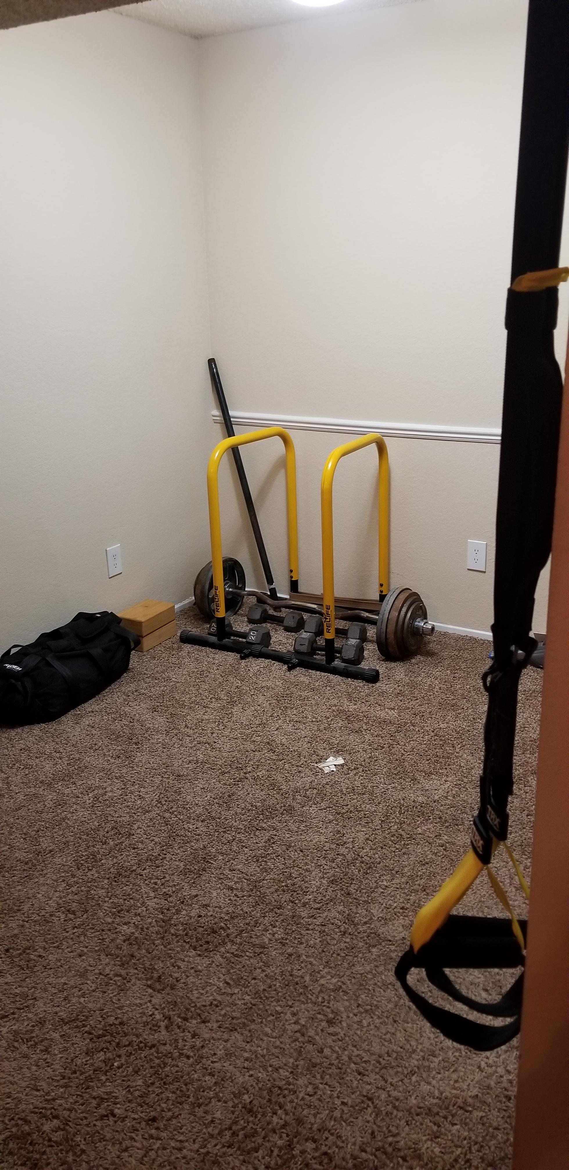 Current setup for small apartment, lots of variation but I cant wait to get a squat rack. r
