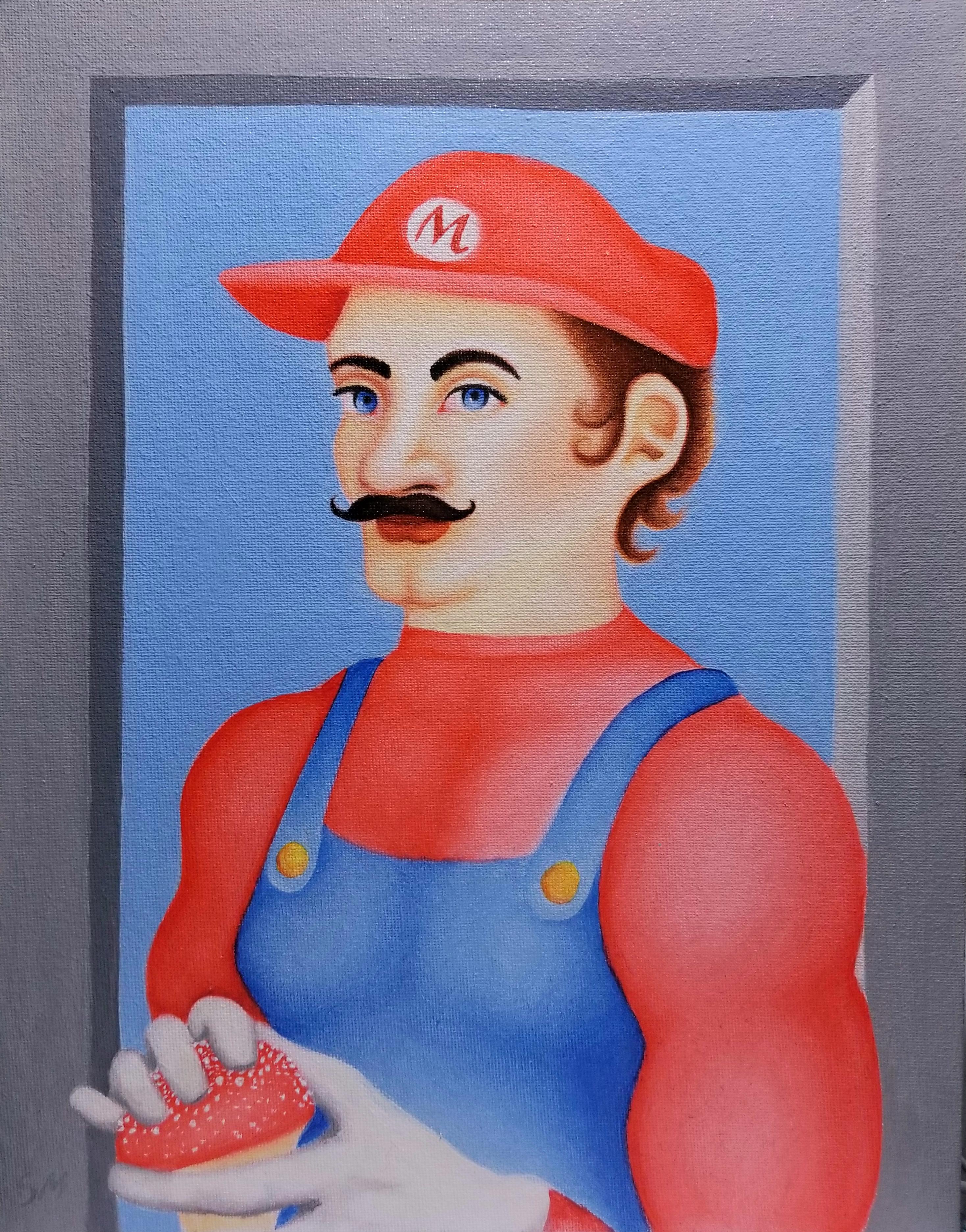 SUPER MARIO, oil on panel, 11" by 14" painting
