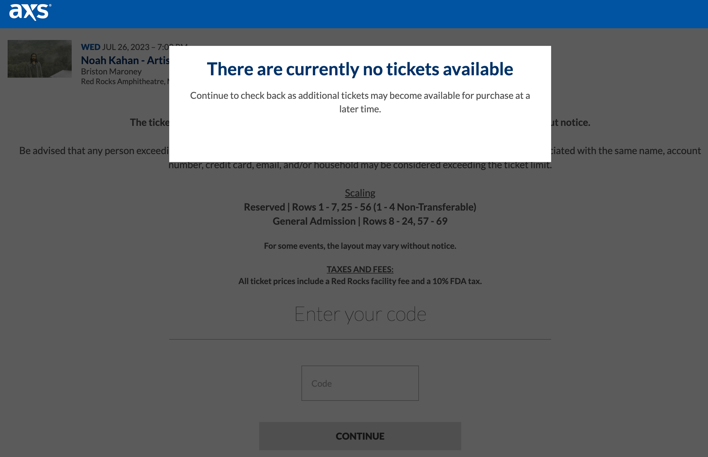 joined the waiting room for red rocks, didn't even have a chance to