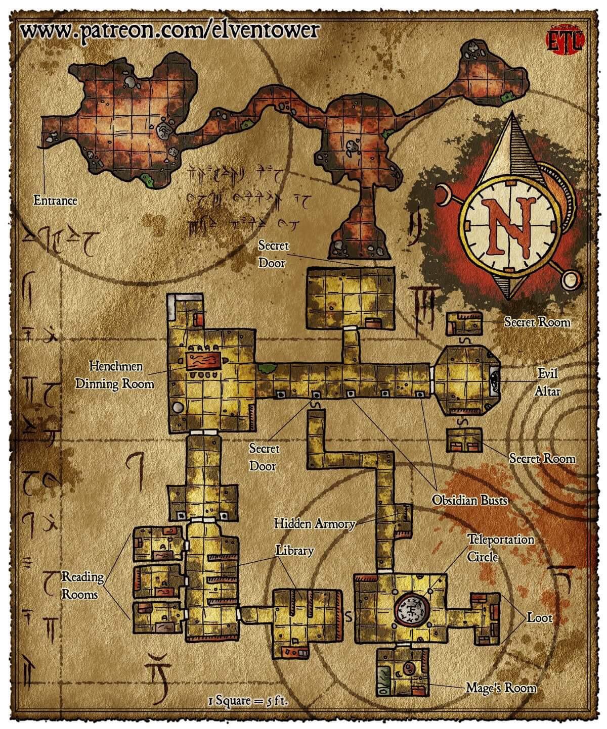 A wizard's lair / awesome decorated map [OC] r/DnD