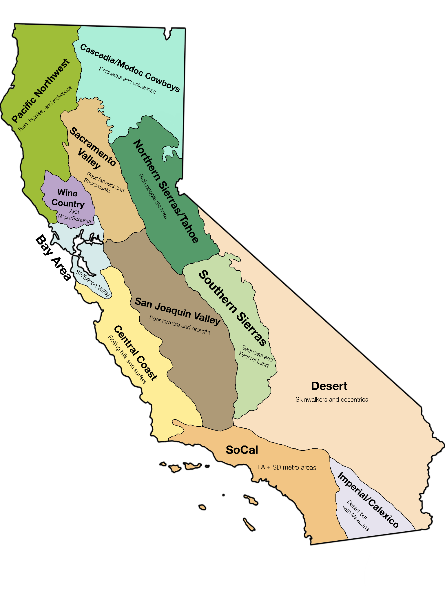 The 12 Cultural Regions of California as Seen by a Californian MapPorn