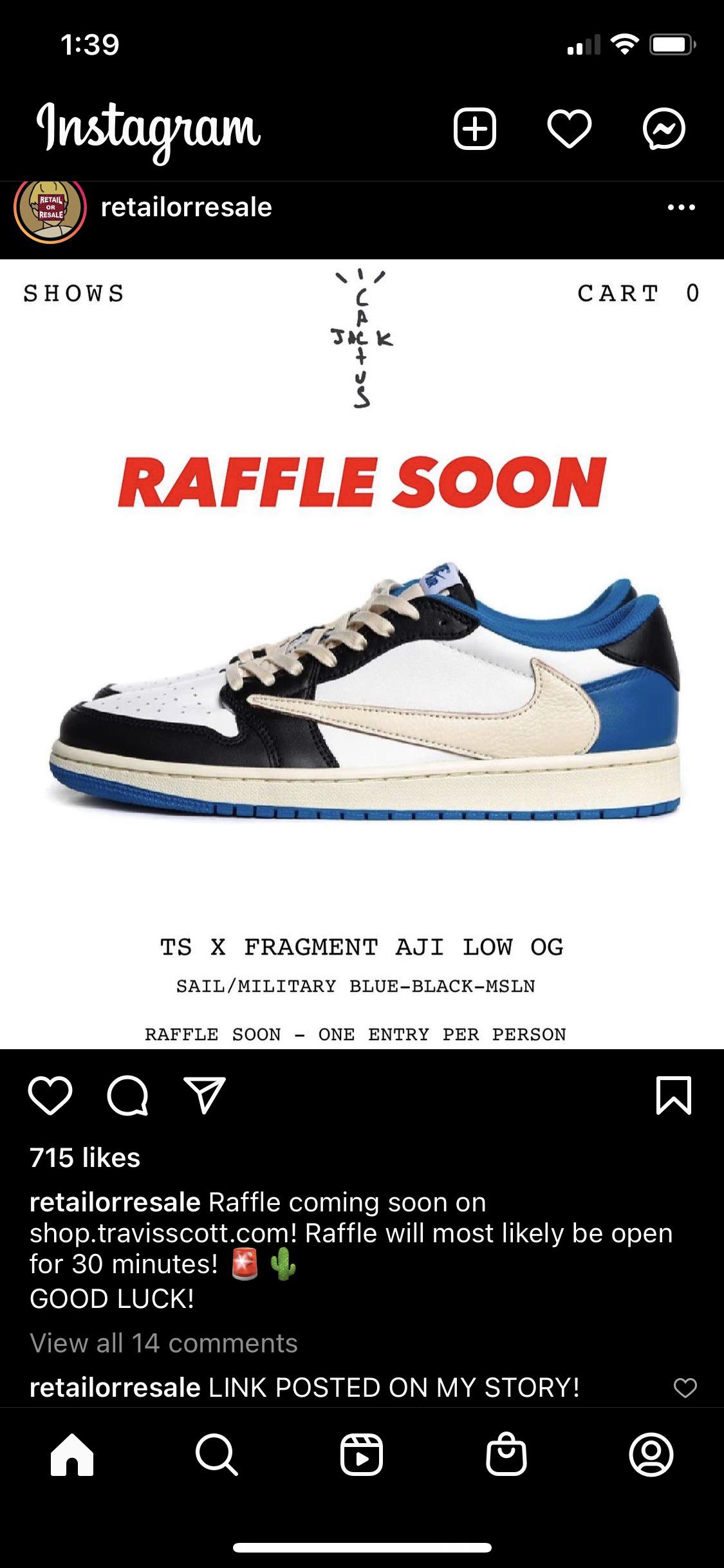 Raffle soon for Travis Scott lows if you took an L on SNKRS / shop