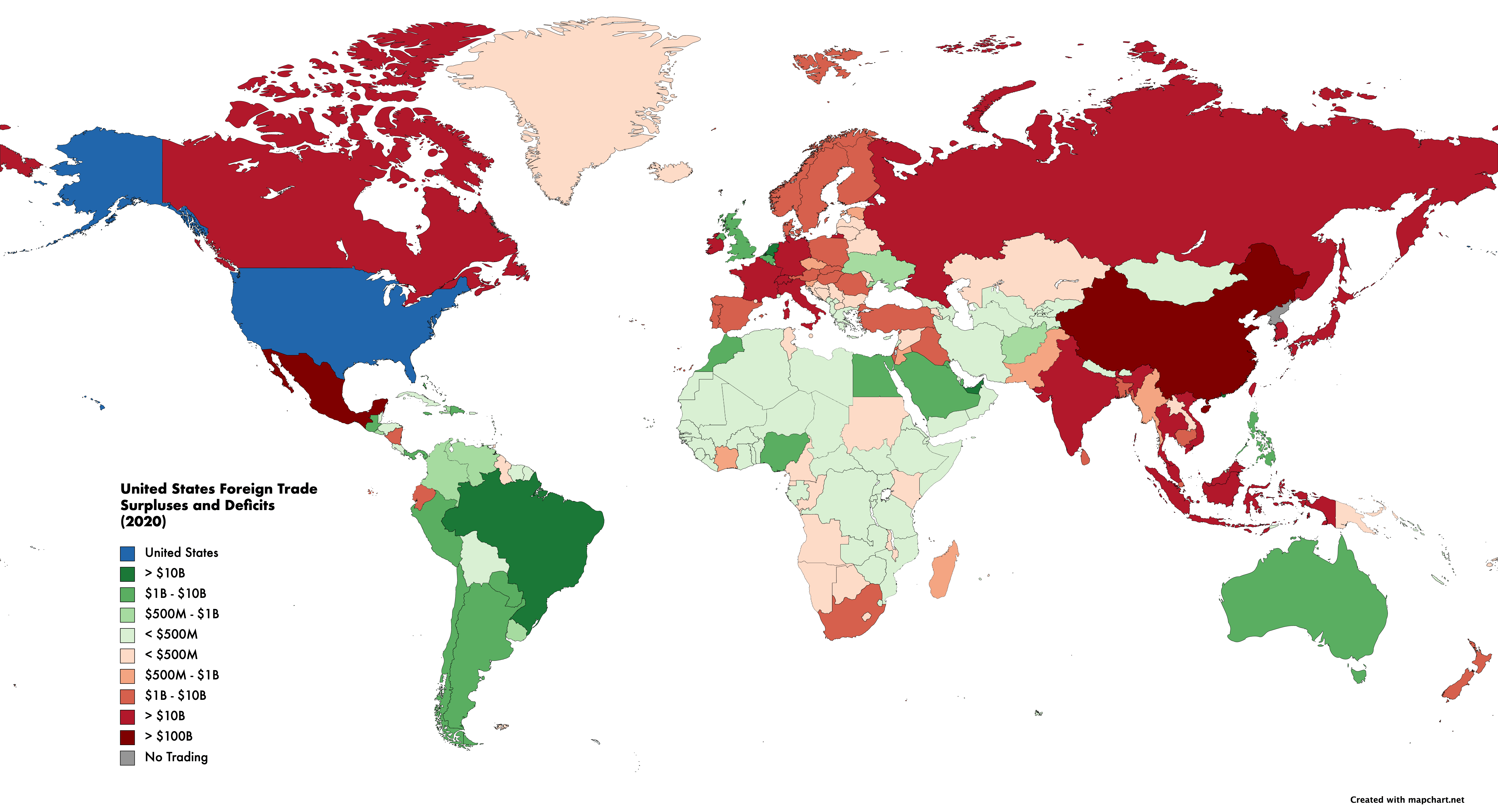 [OC] US Trade Surpluses and Deficits by Country (2020) r/dataisbeautiful