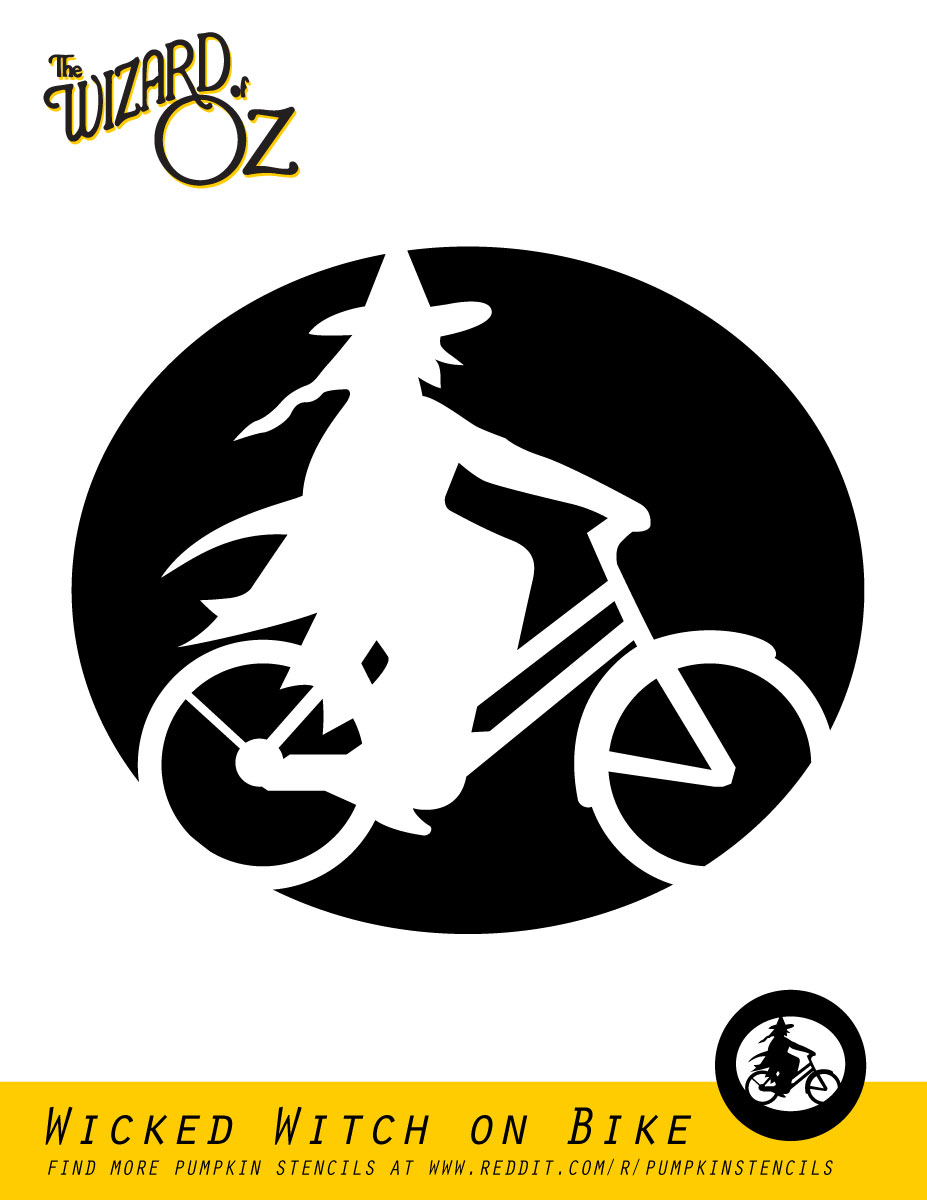 Wizard of Oz Wicked Witch on Bike (Free Pumpkin Stencil Pumpkin