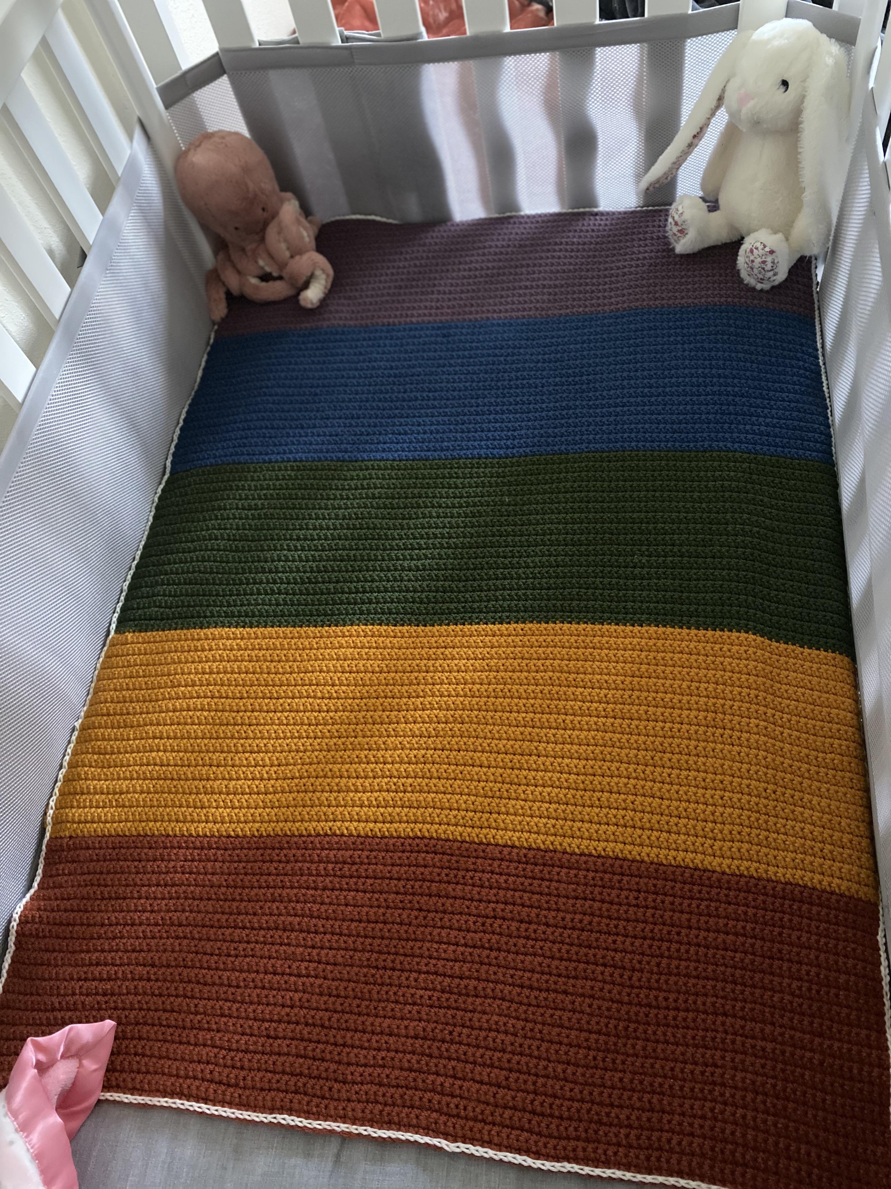Made a crib sized rainbow baby blanket for my baby girl r/crochet