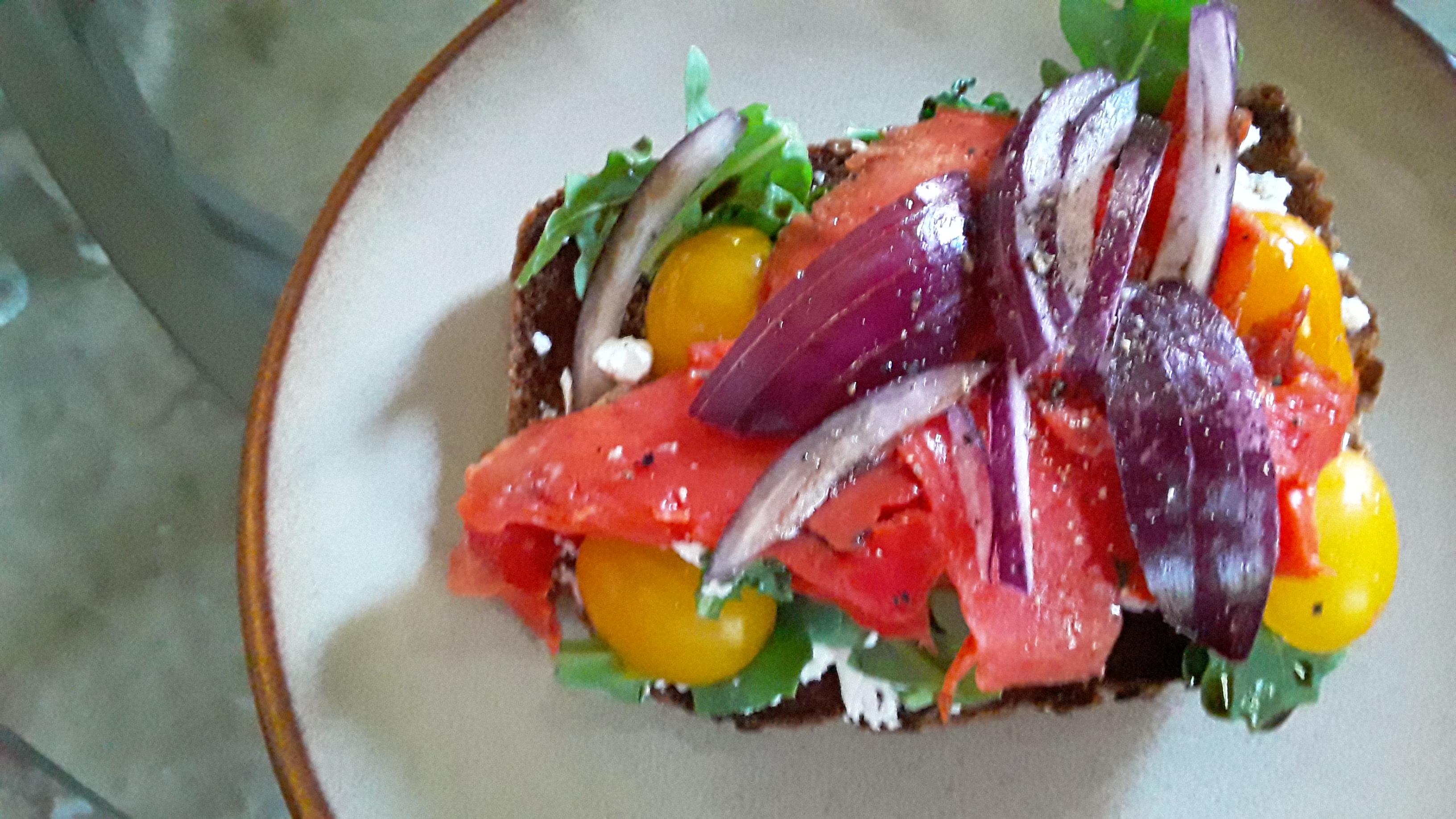 450 Calorie Smoked Salmon & Goat Cheese on Toast. Smoked salmon, smear