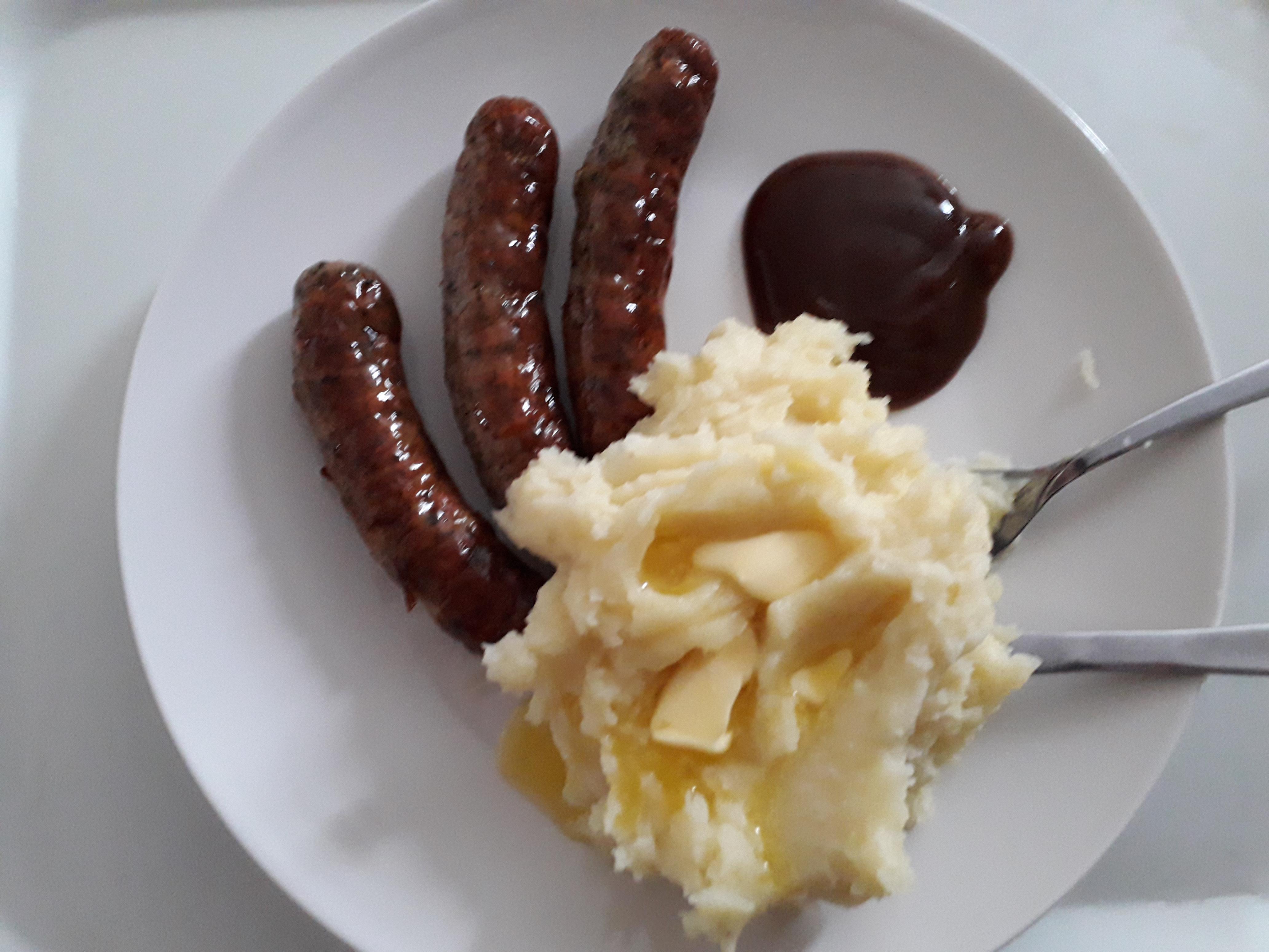 Sausage, mash and brown sauce. Simple but delicious. r/UK_Food