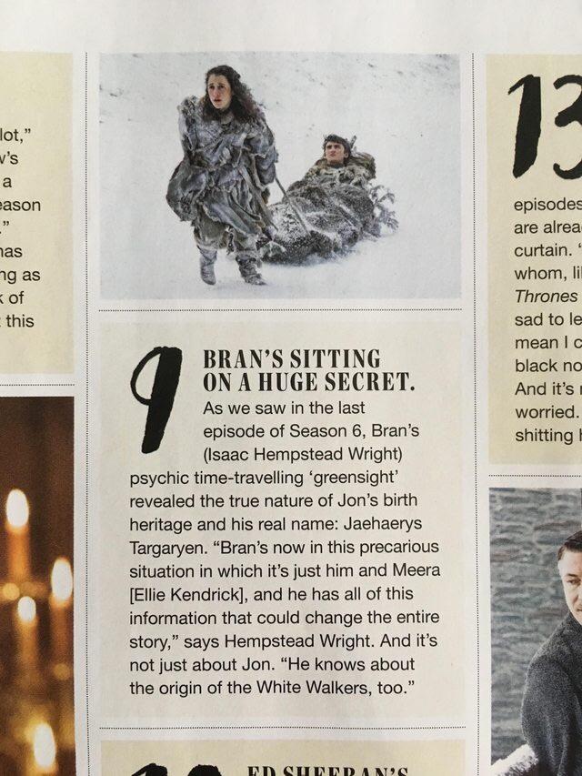 Jon snow's real name confirmed? Posted in Empire Magazine preview r