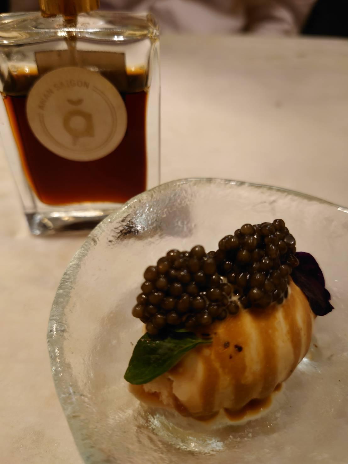[I ate] Vanilla ice cream topped with fish sauce caramel, black pepper
