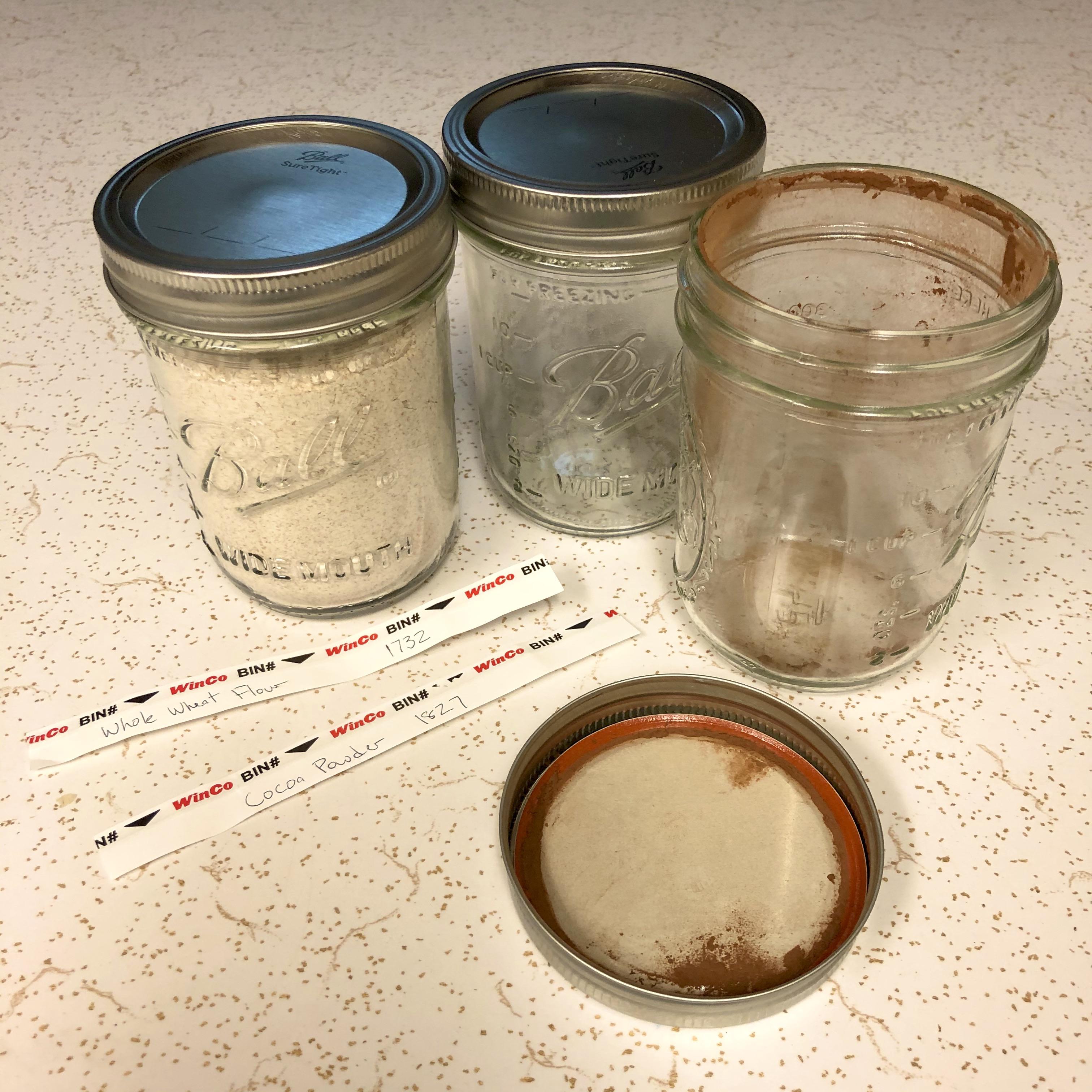 I buy baking ingredients in bulk and use wide mouth mason jars instead