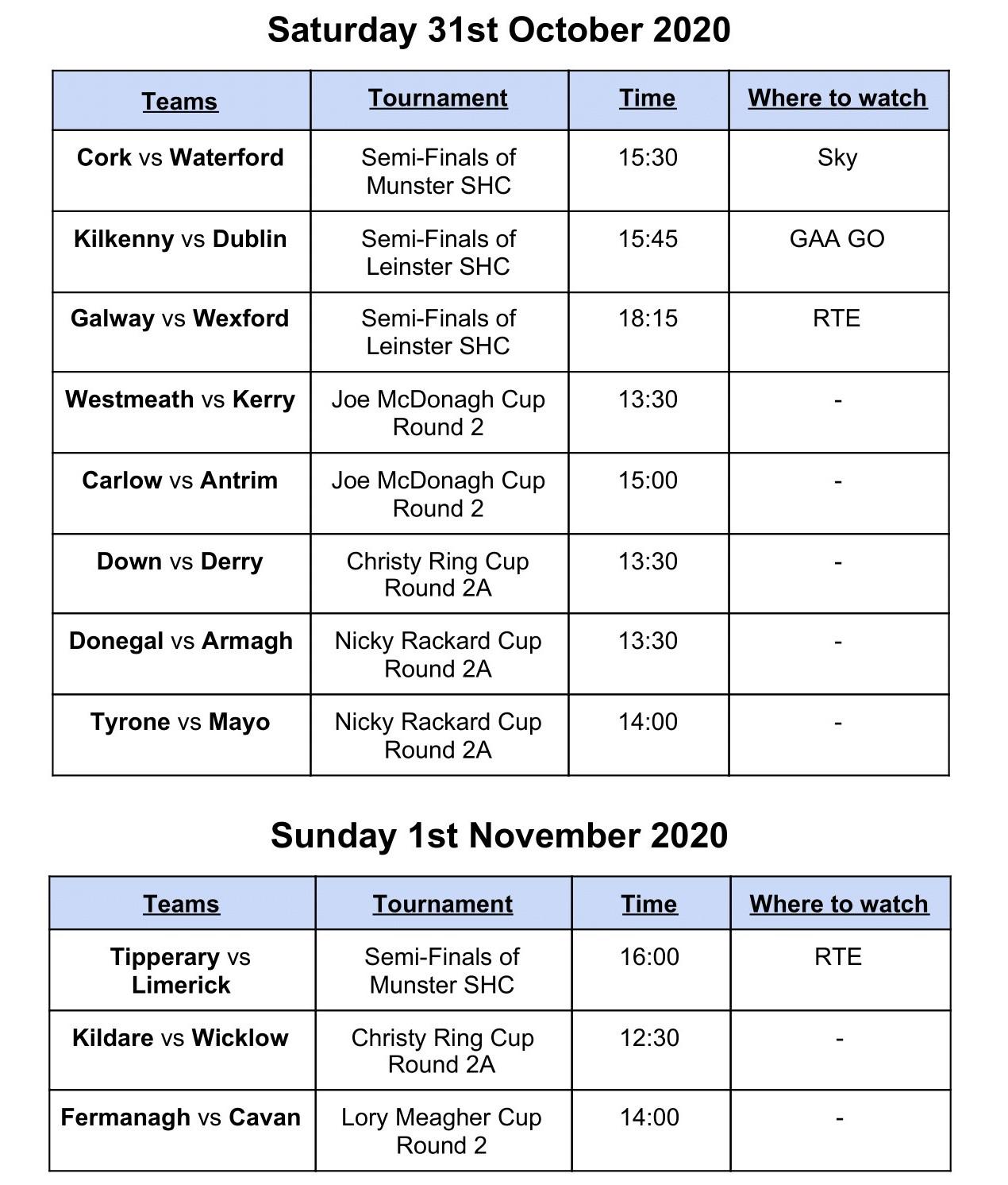 Huge weekend of hurling coming up. Here's the fixtures. r/ROI