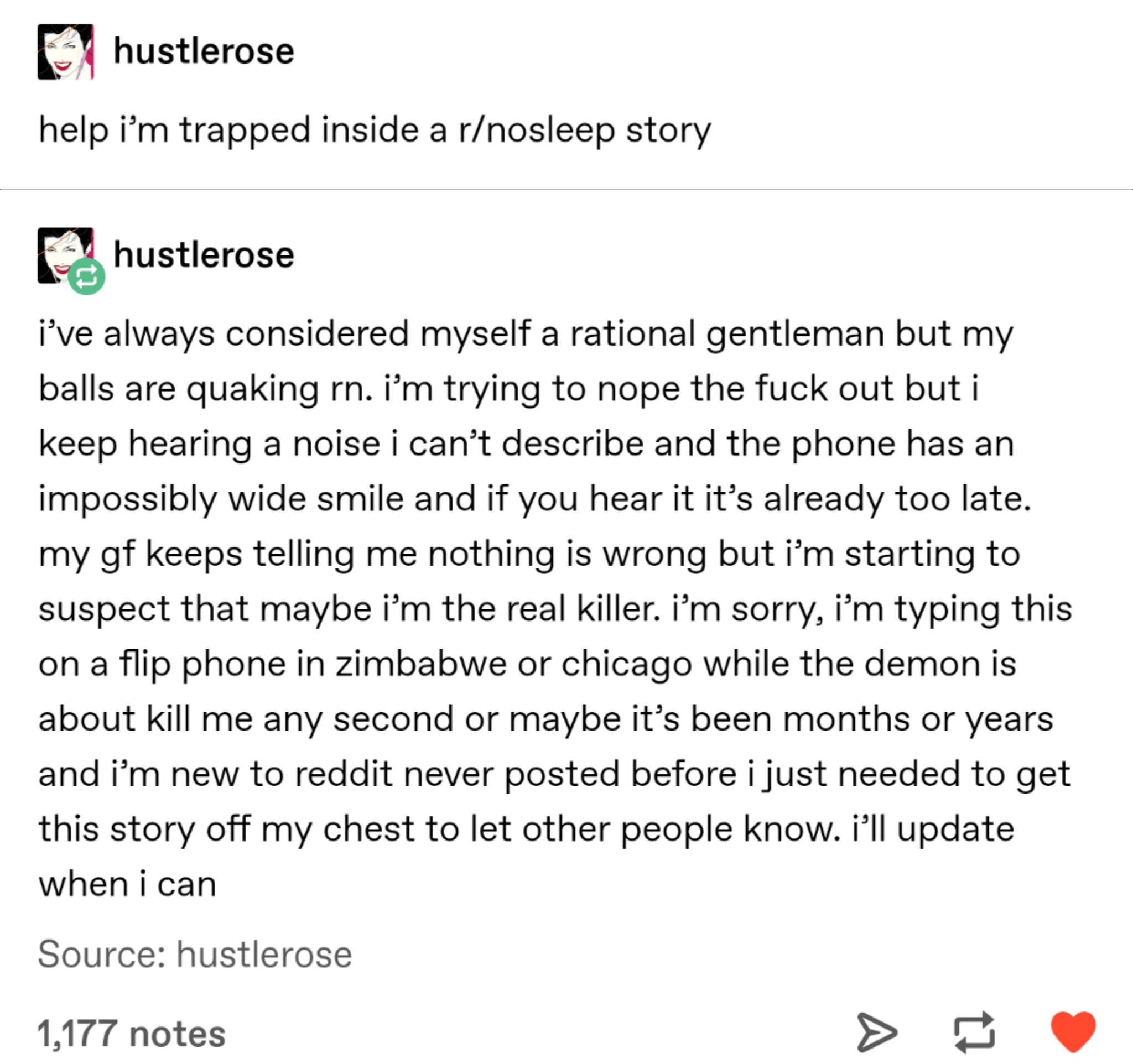 'help im trapped inside a r/nosleep story' r/tumblr