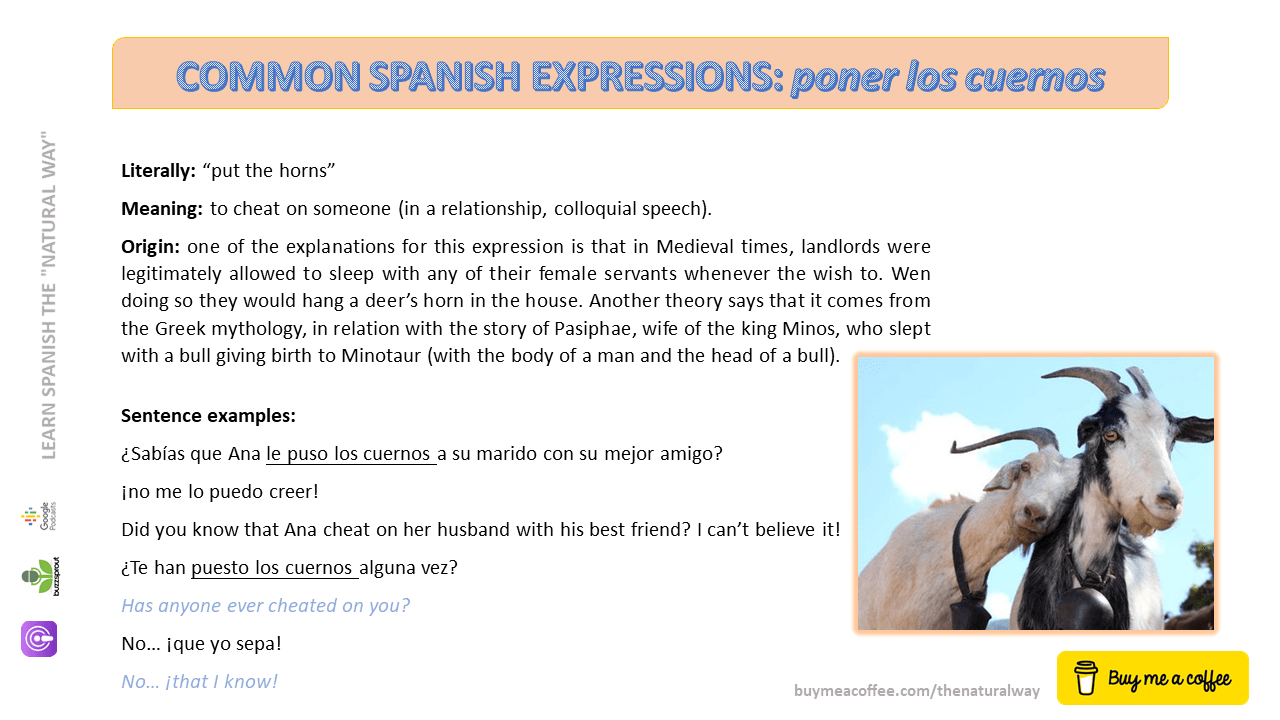 COMMON SPANISH EXPRESSIONS "poner los cuernos" r/learnspanish