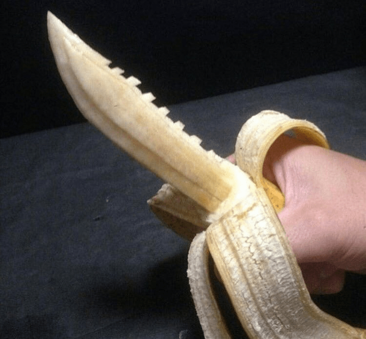 Banana knife 5 damage +10 charisma a portable snack.