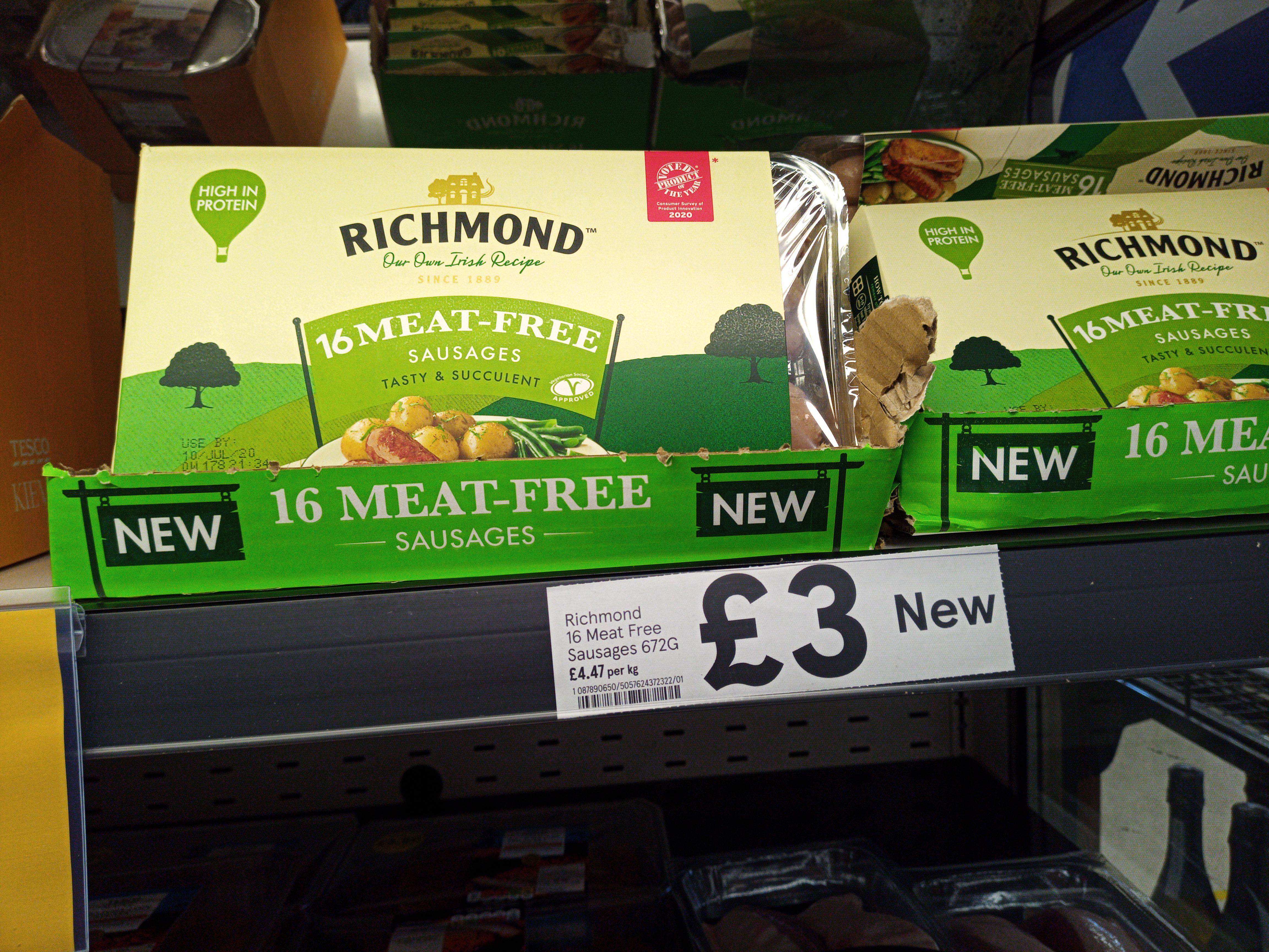 Richmond 16 Meat Free Sausages at Tesco's £3 r/veganuk